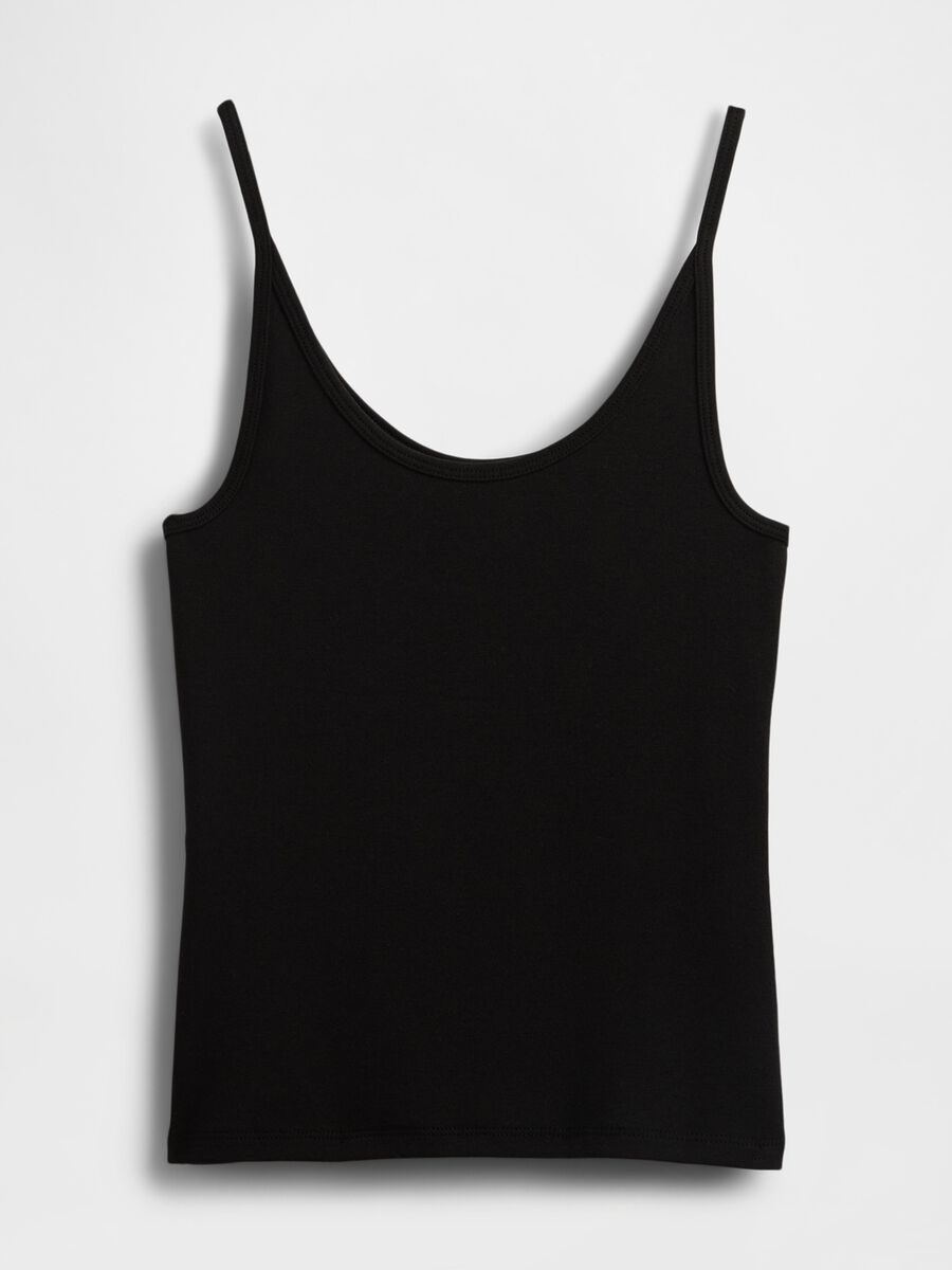 Top nero elasticizzato con bretelle sottili Woman_3