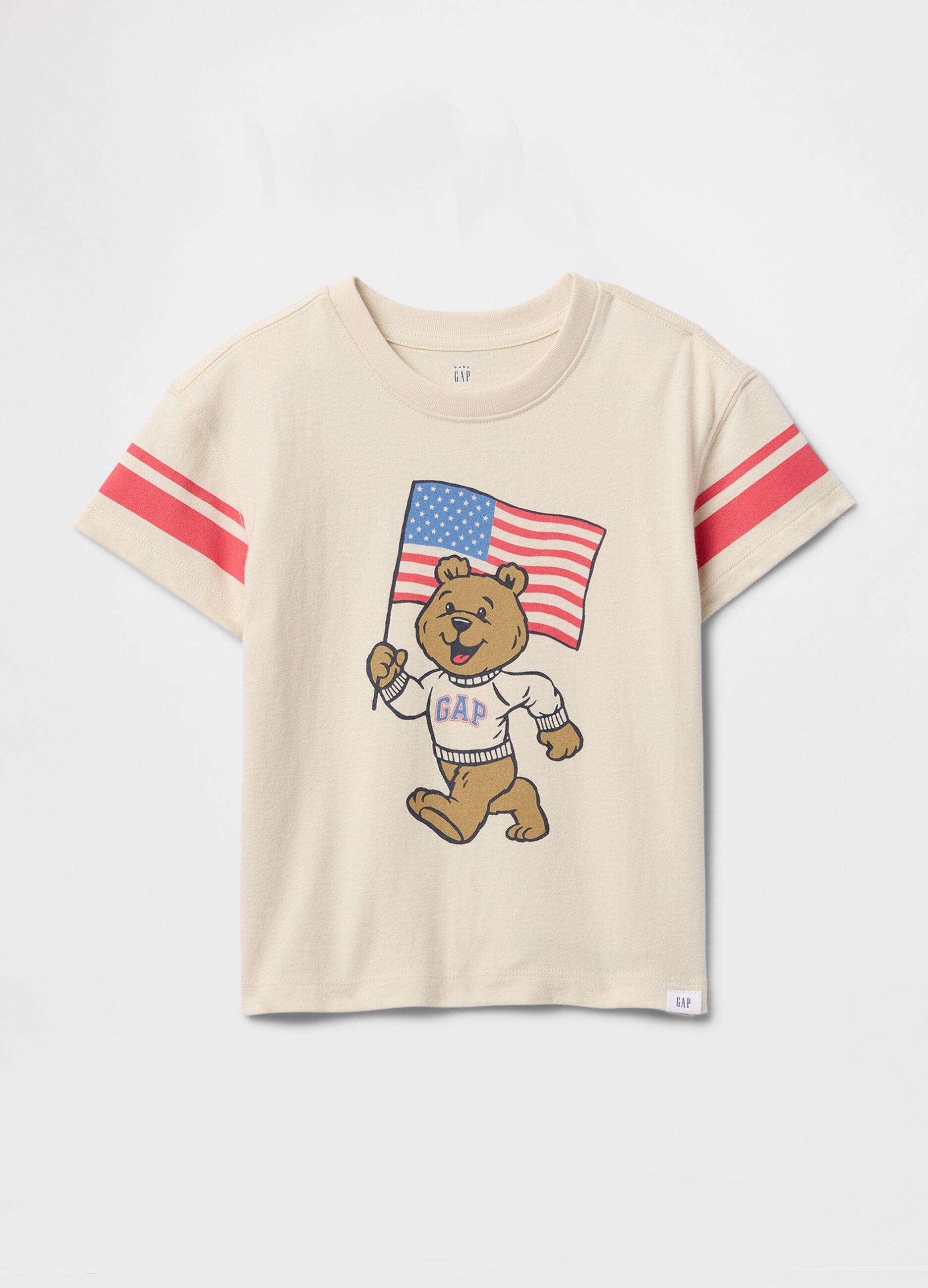 T-shirt a maniche corte beige con stampa orso GAP Kids