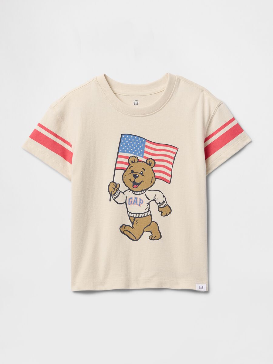 T-shirt a maniche corte beige con stampa orso GAP Kids Bimbo_0