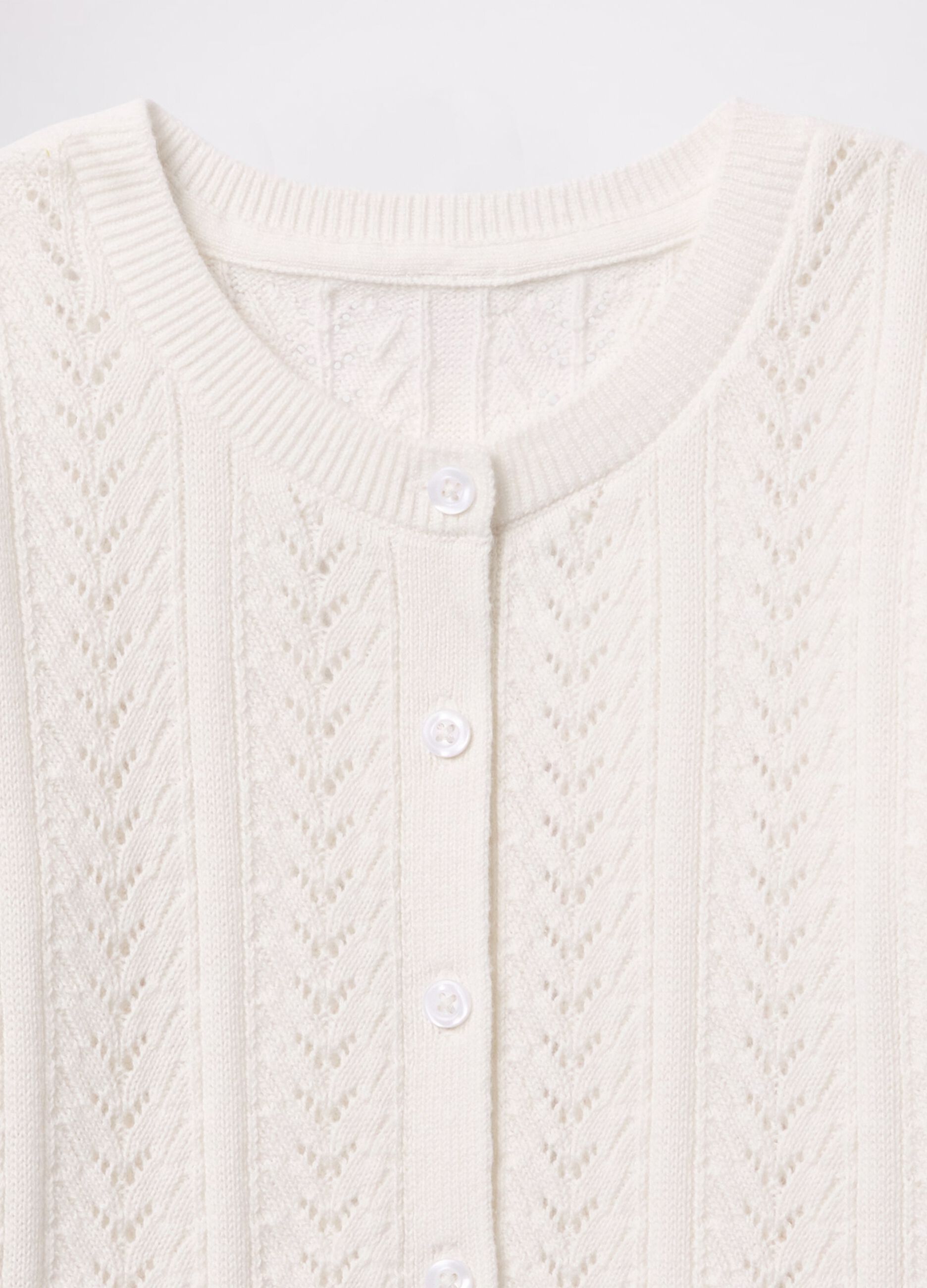 Cardigan bianco in cotone con motivo pointelle_3
