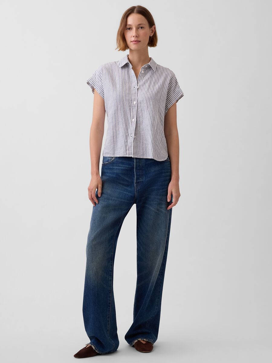 Camicia in misto lino a righe Donna_2