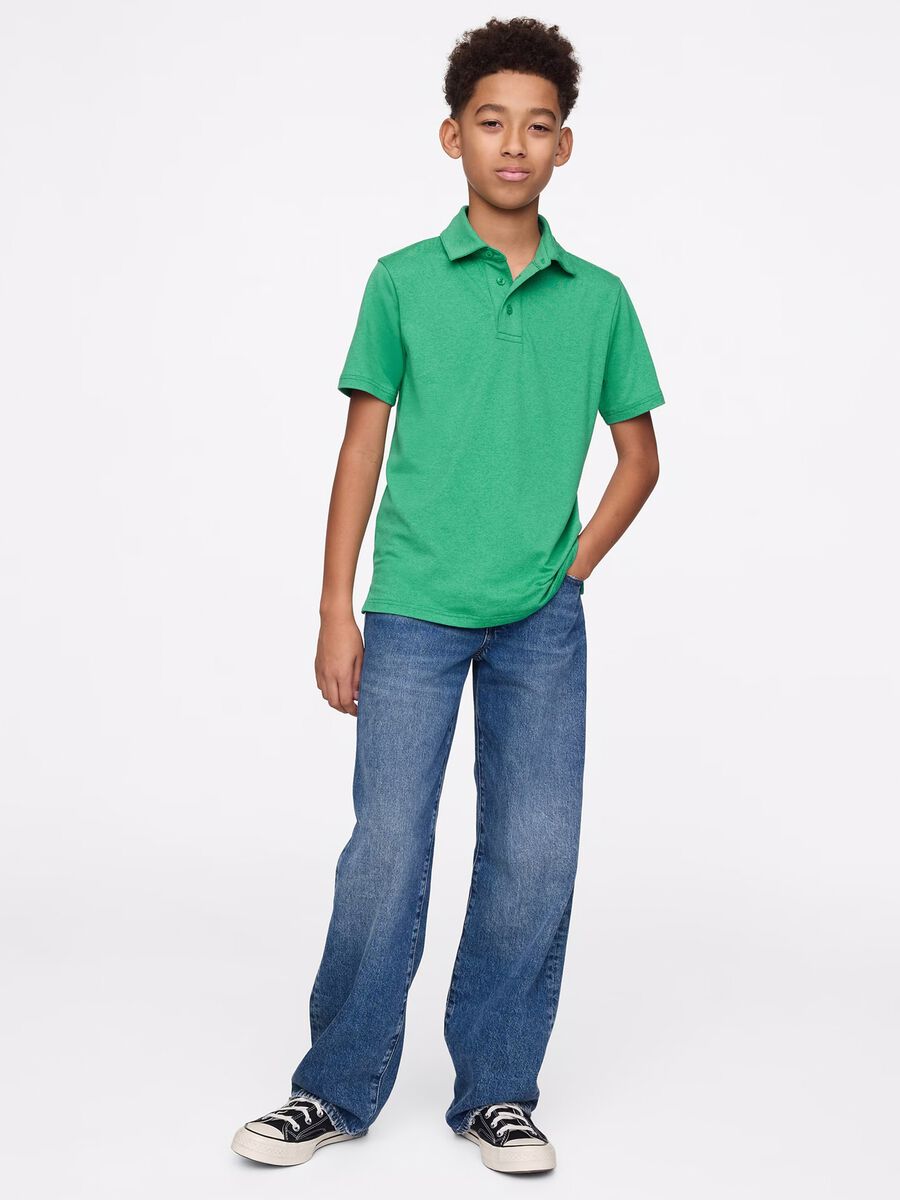Green polo shirt in stretch fabric Boy_1