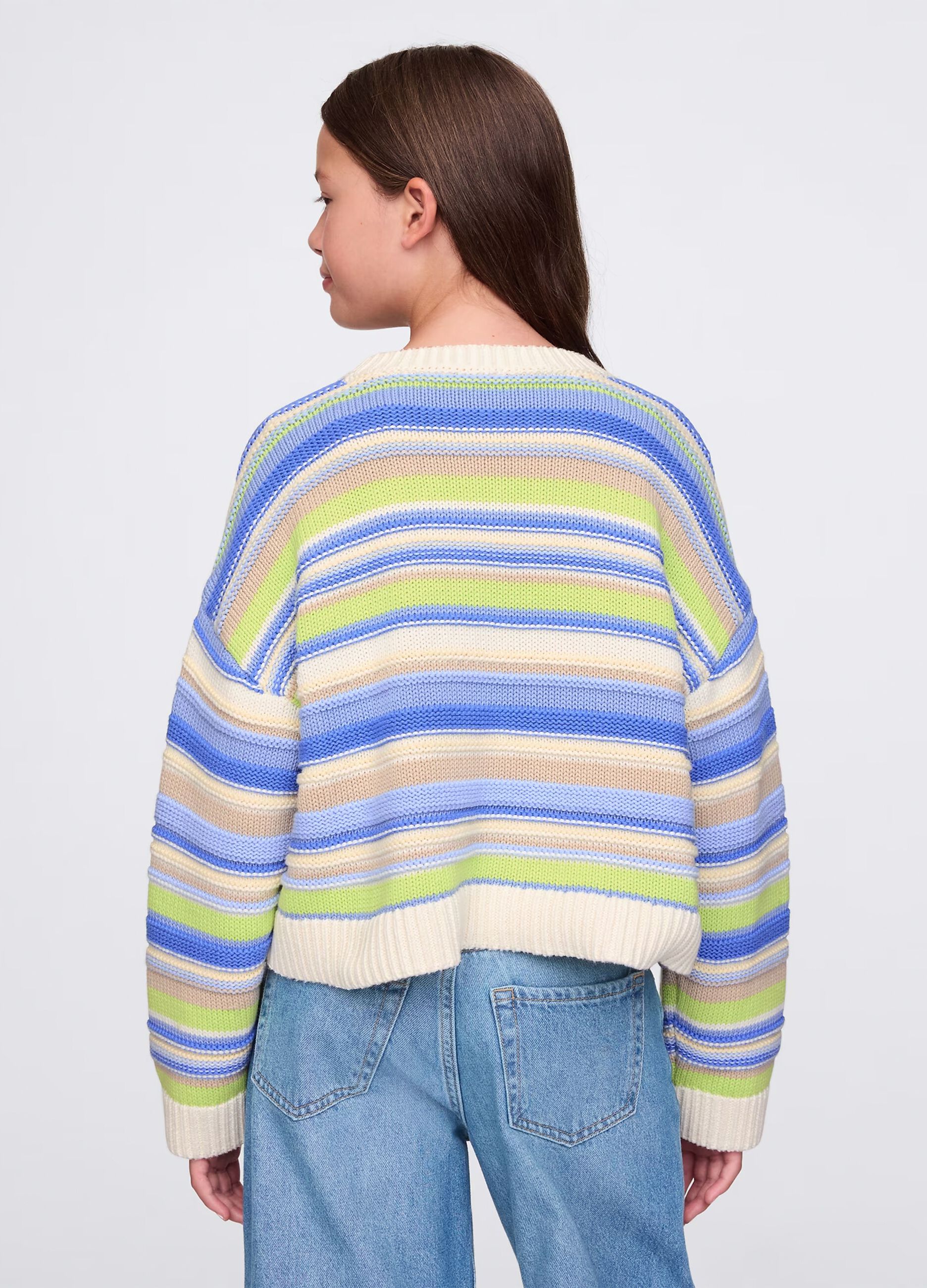 Pullover verde e azzurro in cotone a righe_2