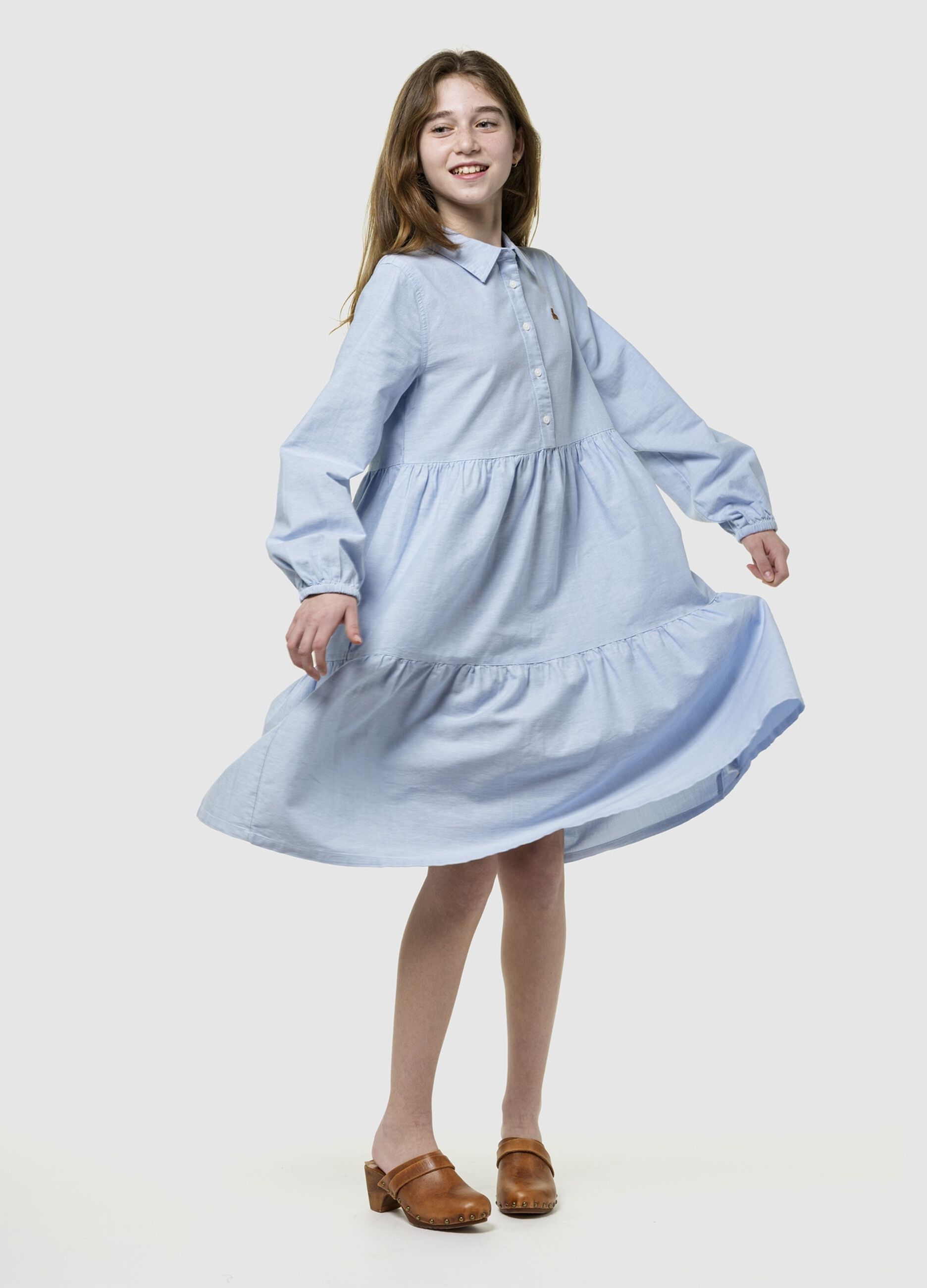 Vestito azzurro per bambina lungo a balze_1