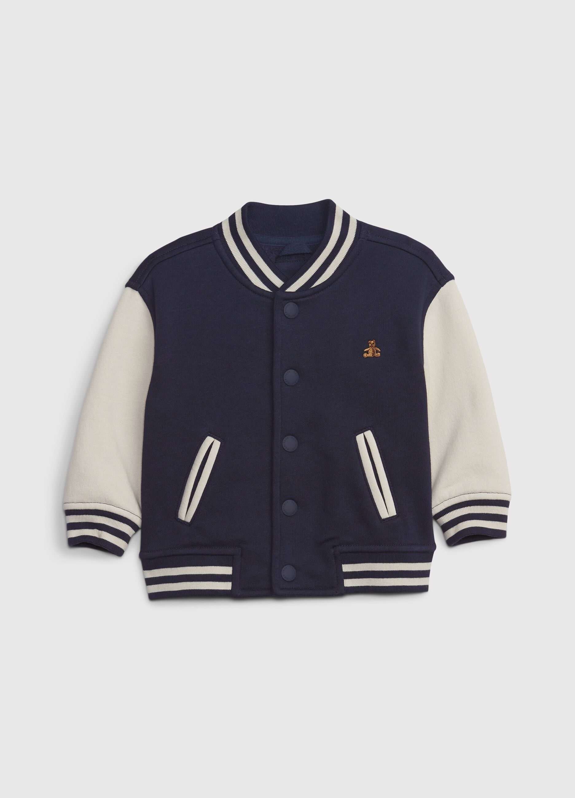Varsity bomber jacket with teddy bear embroidery