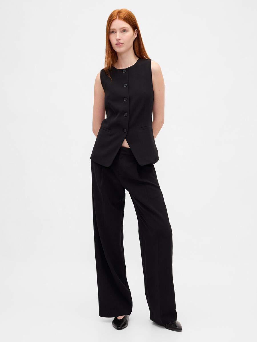 Pantaloni neri elasticizzati a gamba larga Donna_0
