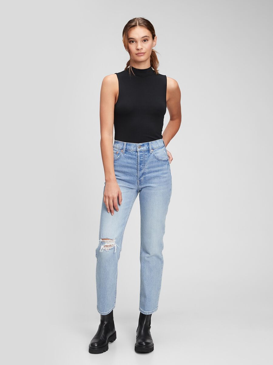 Straight-fit jeans with abrasions Woman_0