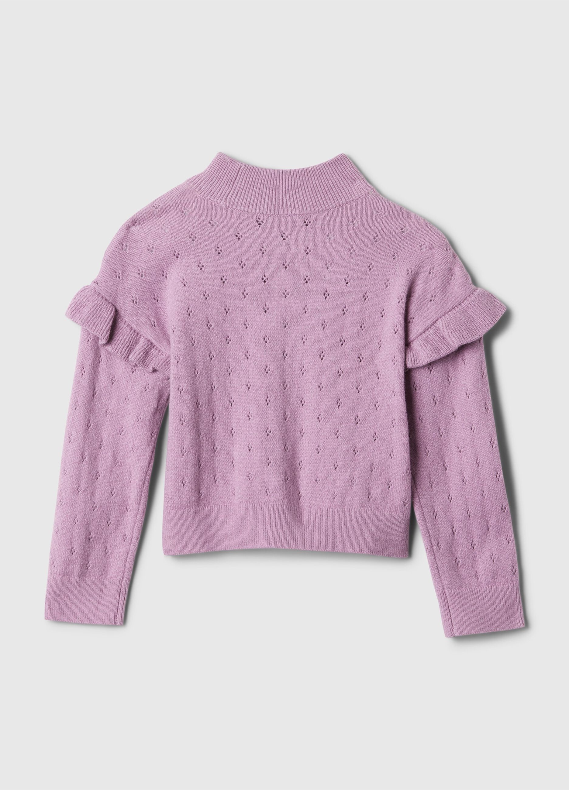 Pullover pointelle mock neck con rouches_1