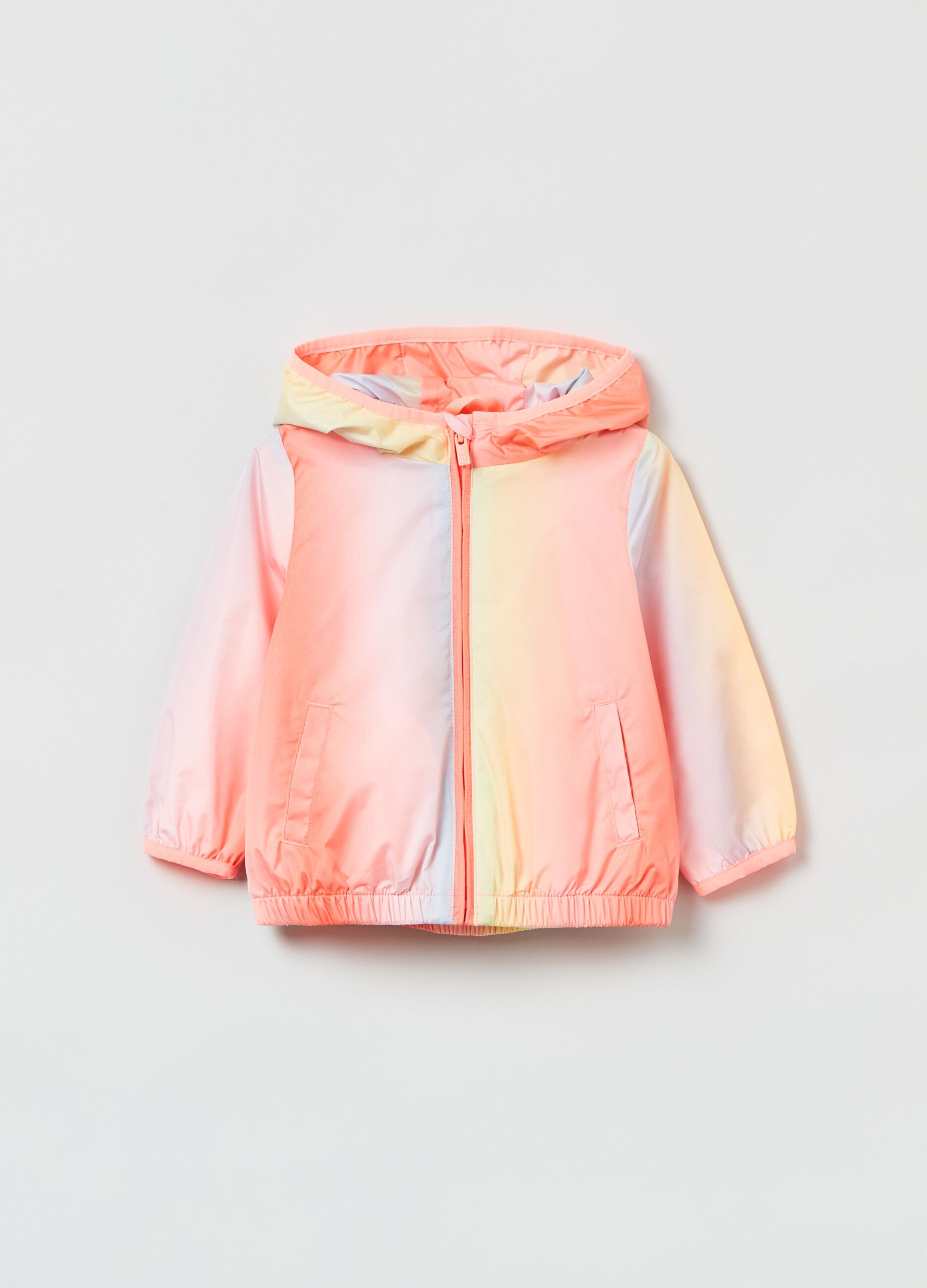 Multicoloured hooded windbreaker