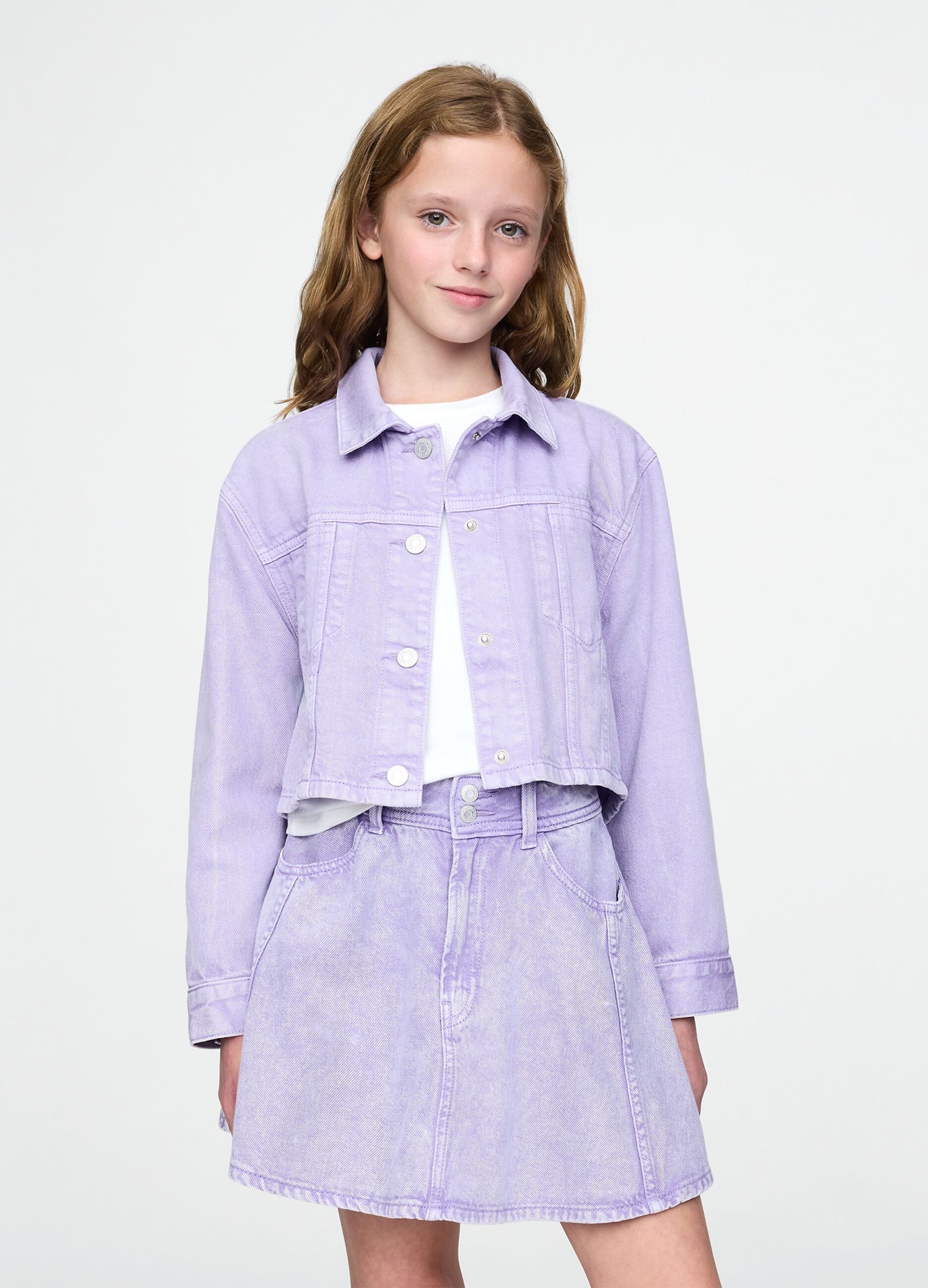 Giacca cropped viola per bambina