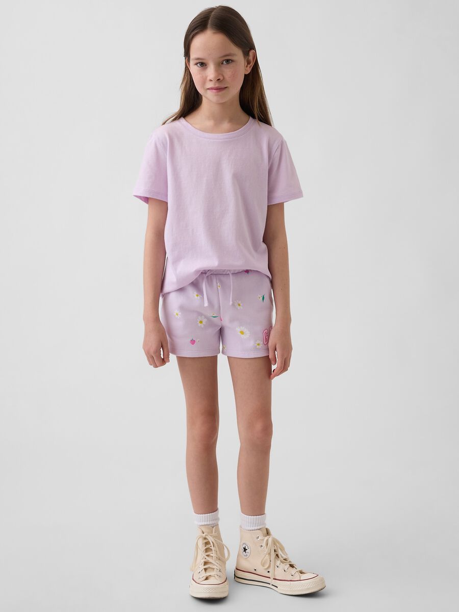 Girls' purple cotton blend shorts with strawberries and flowers Girl_0