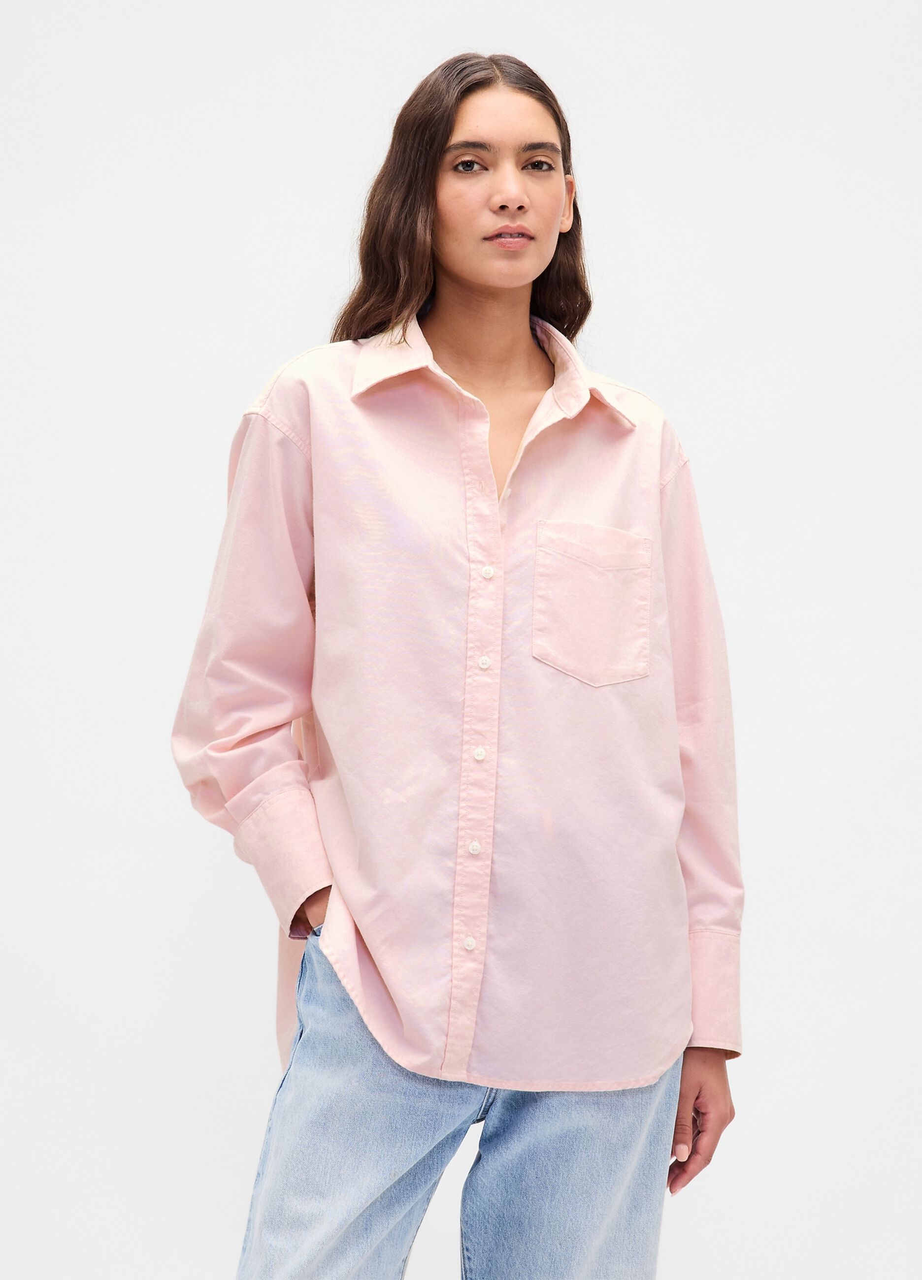 Camicia rosa in cotone a maniche lunghe