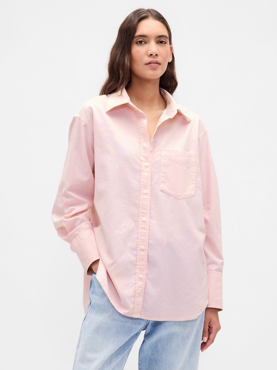 Camicia rosa in cotone a maniche lunghe Donna_0