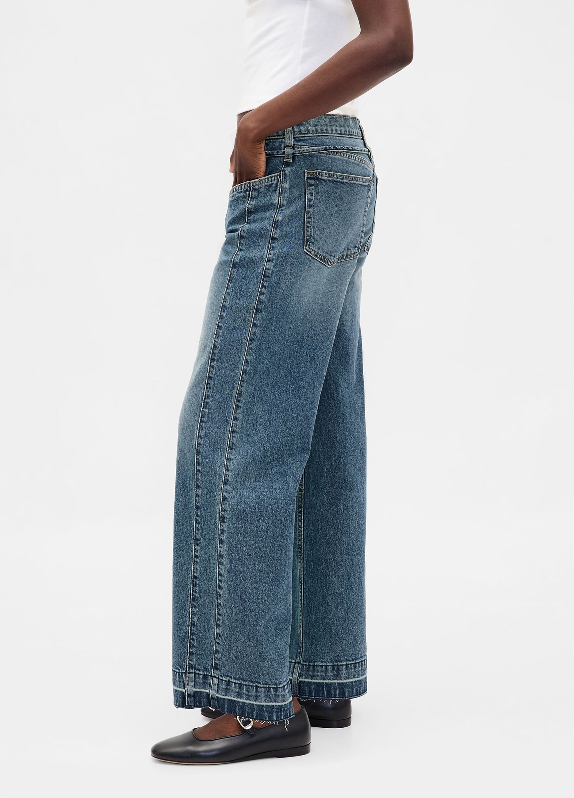 Pantaloni denim blu a gamba larga_4