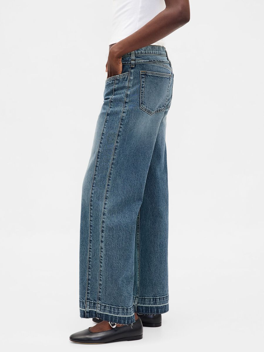 Pantaloni denim blu a gamba larga Donna_4