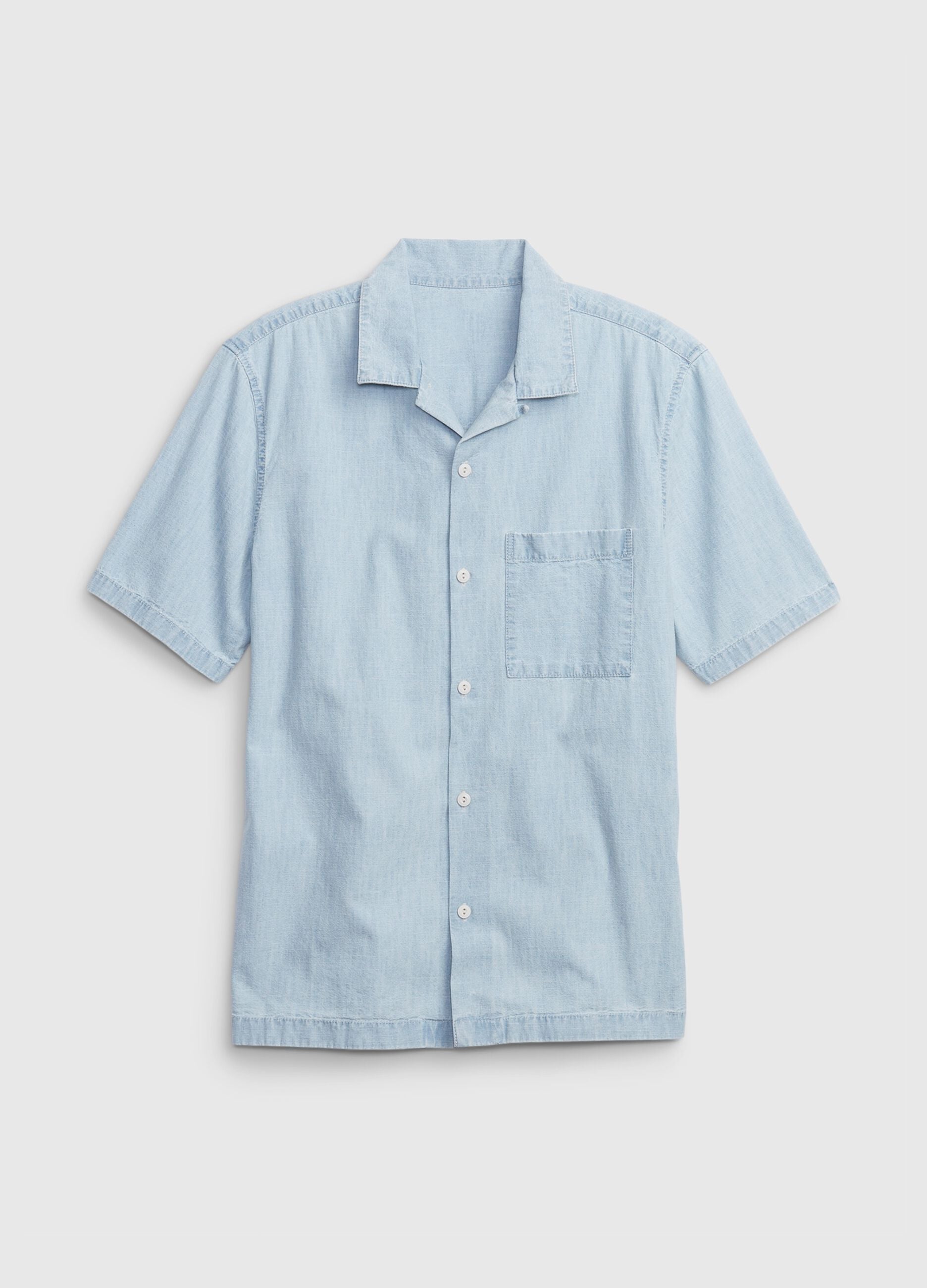 Short-sleeved shirt in chambray cotton