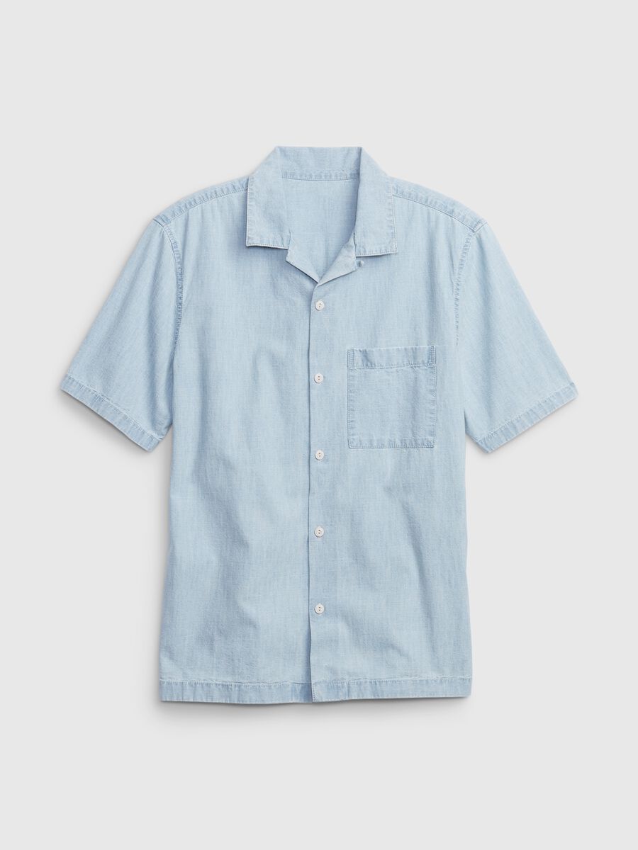 Short-sleeved shirt in chambray cotton Man_3