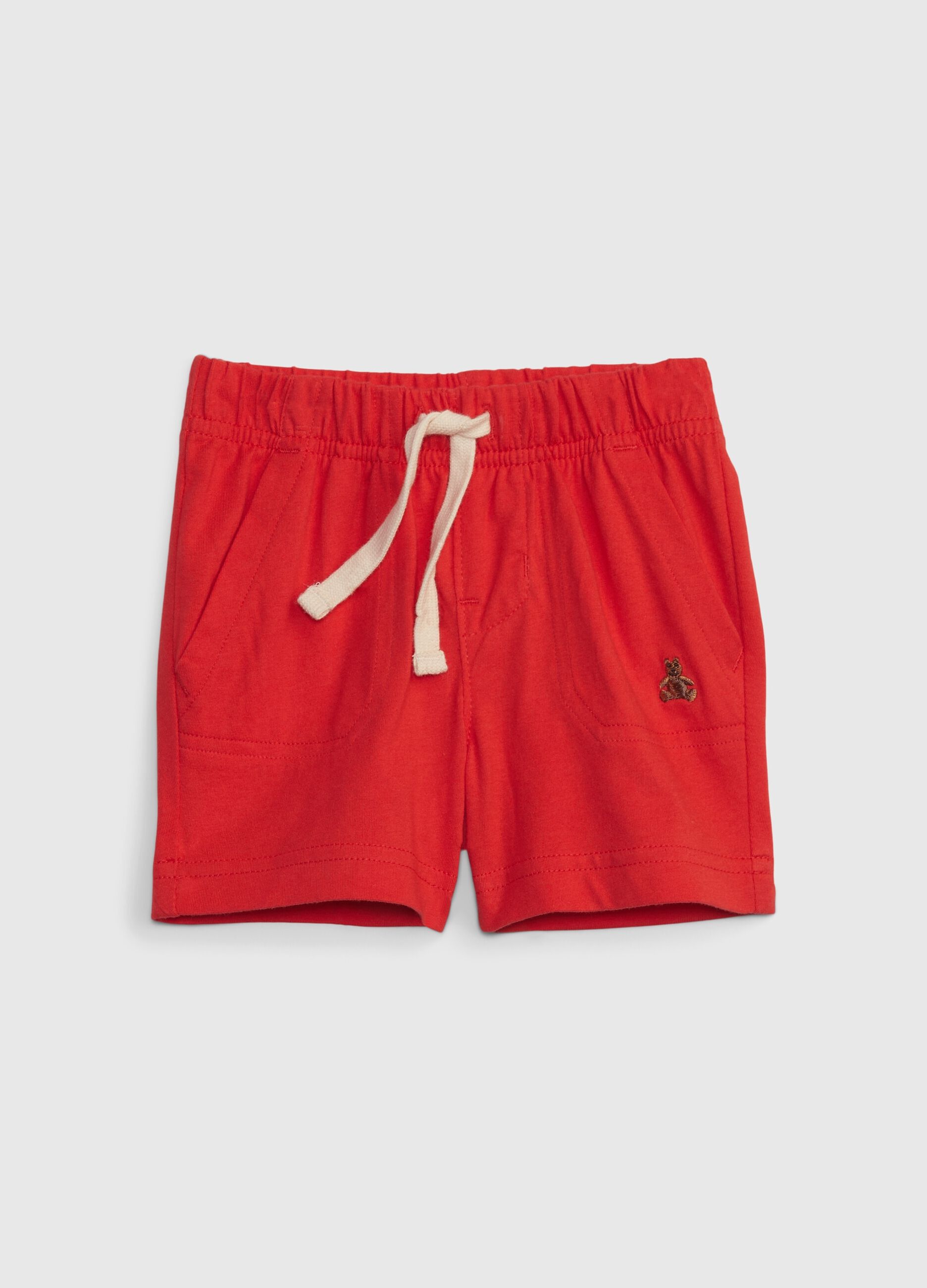 Organic cotton shorts with teddy bear embroidery