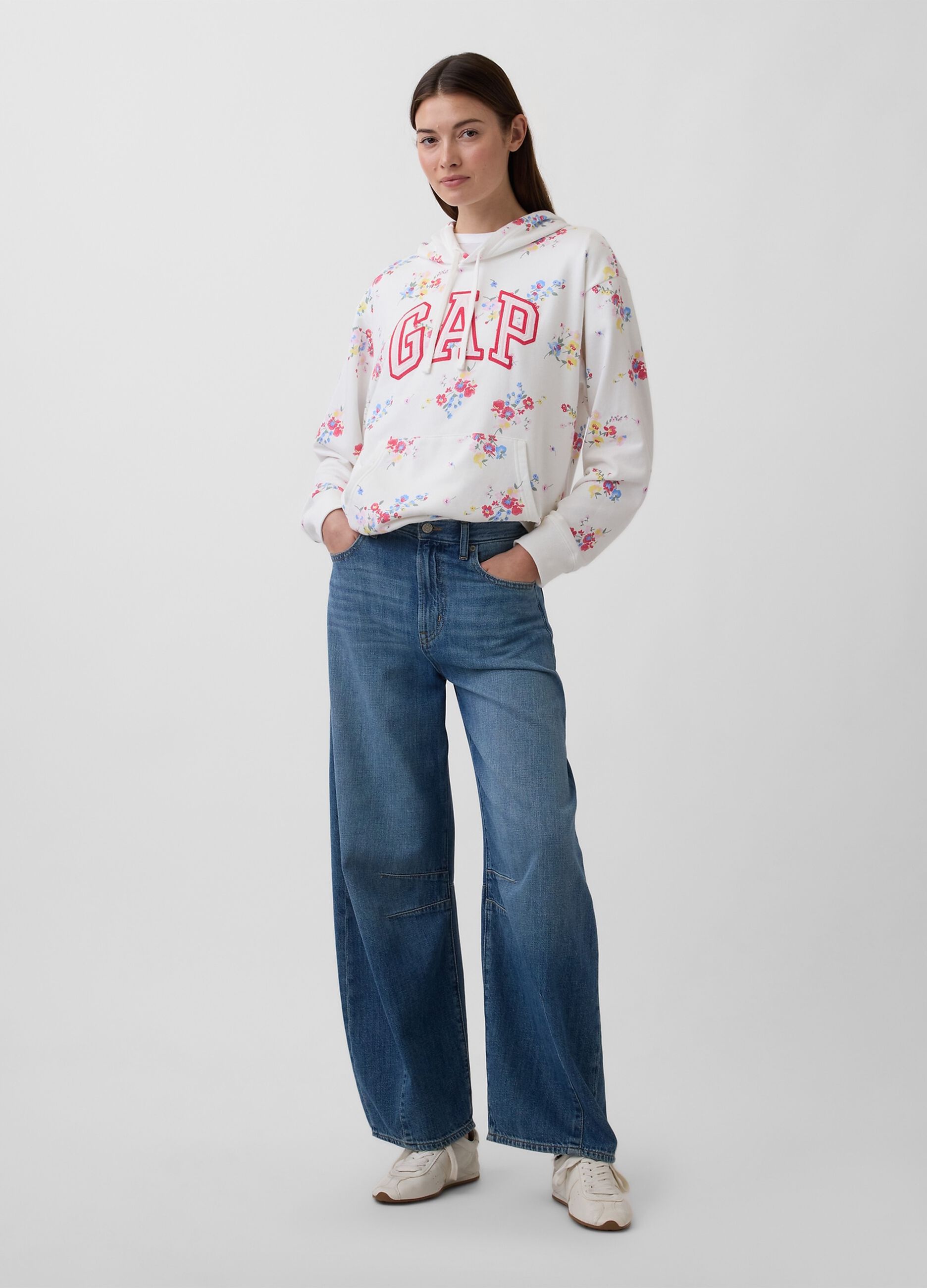 Regular Fit Cotton Blend Sweatshirt with Logo and Floral Design