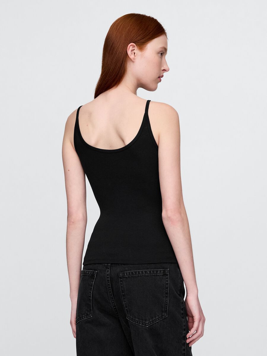 Top nero elasticizzato con bretelle sottili Woman_2
