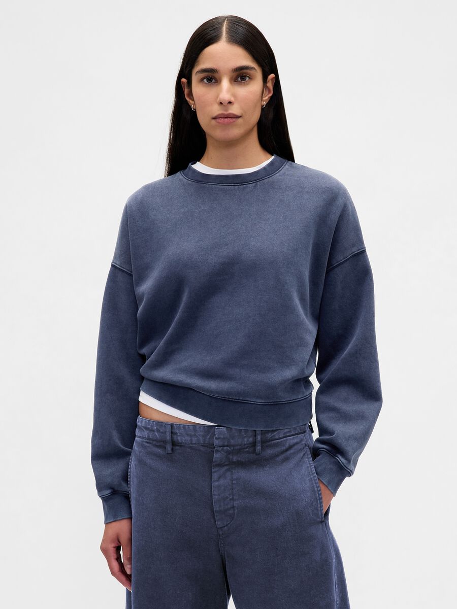 Blue Crew Neck Cotton Blend Sweatshirt Woman_0