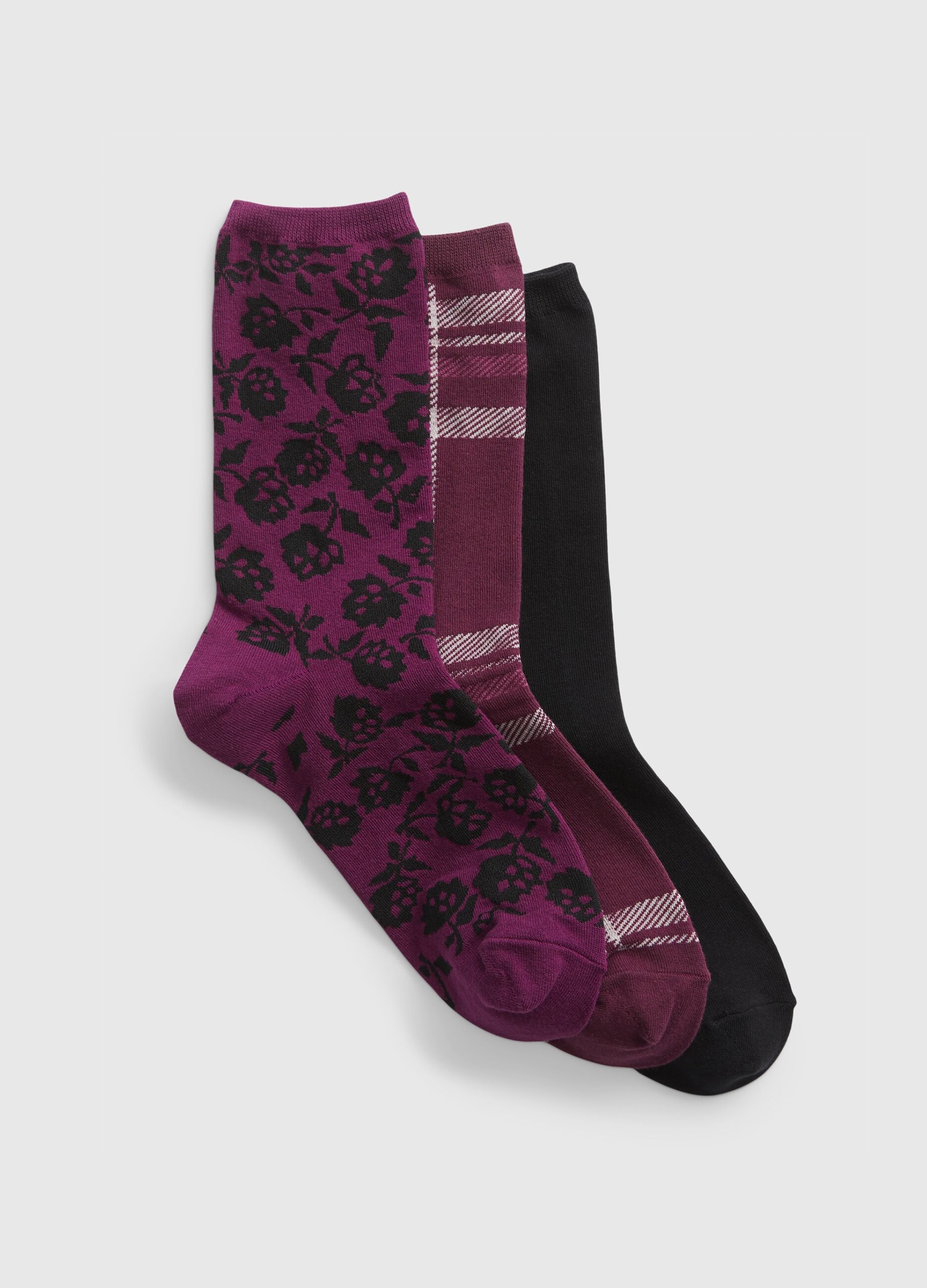 Three-pair pack socks with floral pattern