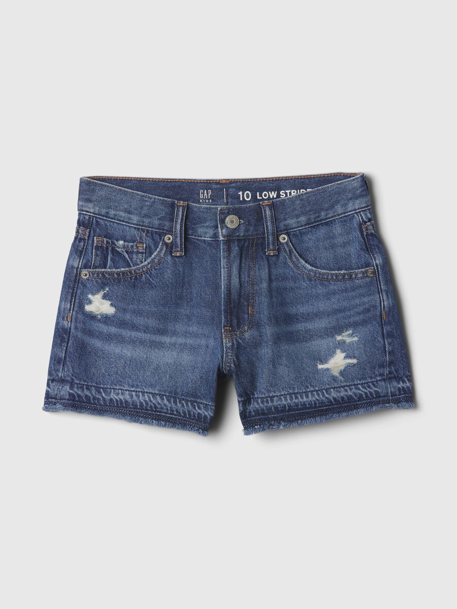 Shorts in denim con abrasioni a vita bassa Bambina_3
