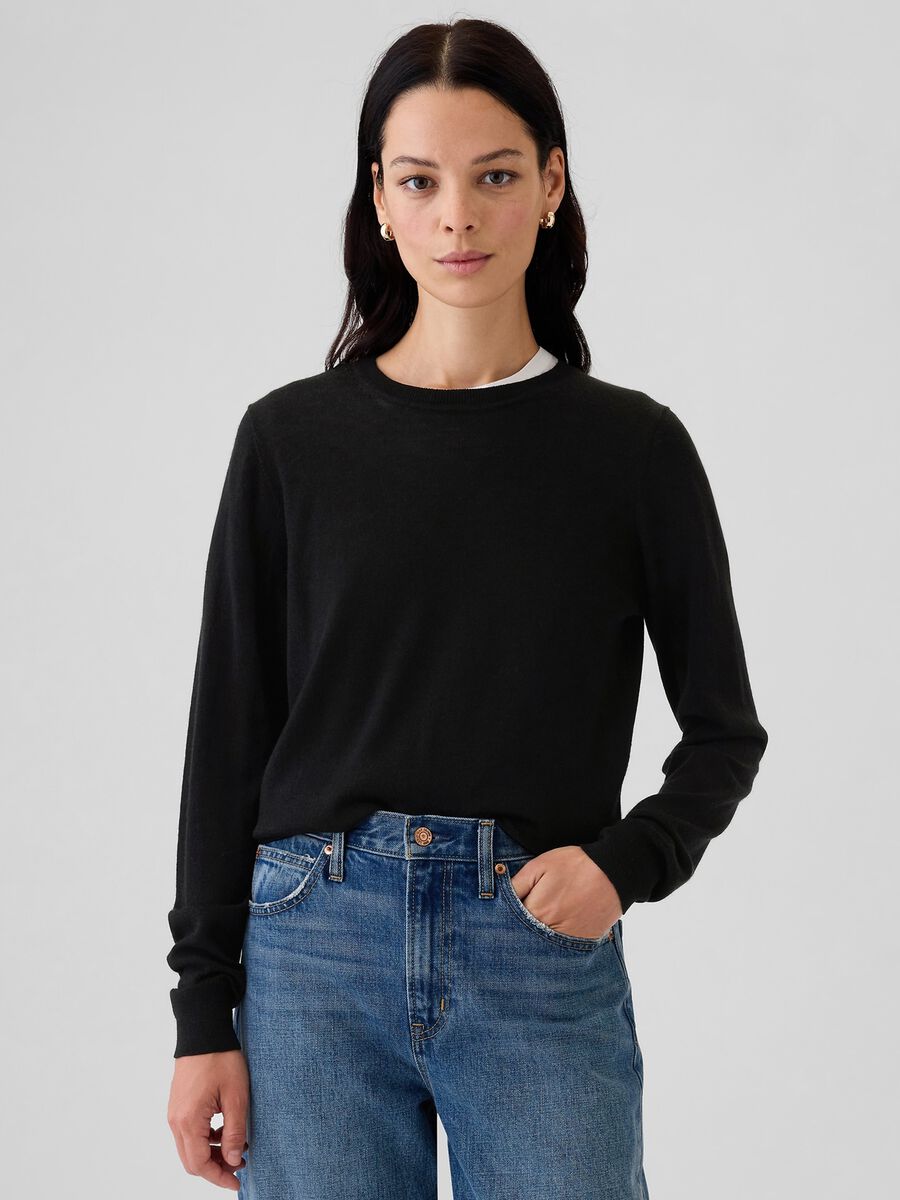 Merino wool pullover with round neck Woman_0