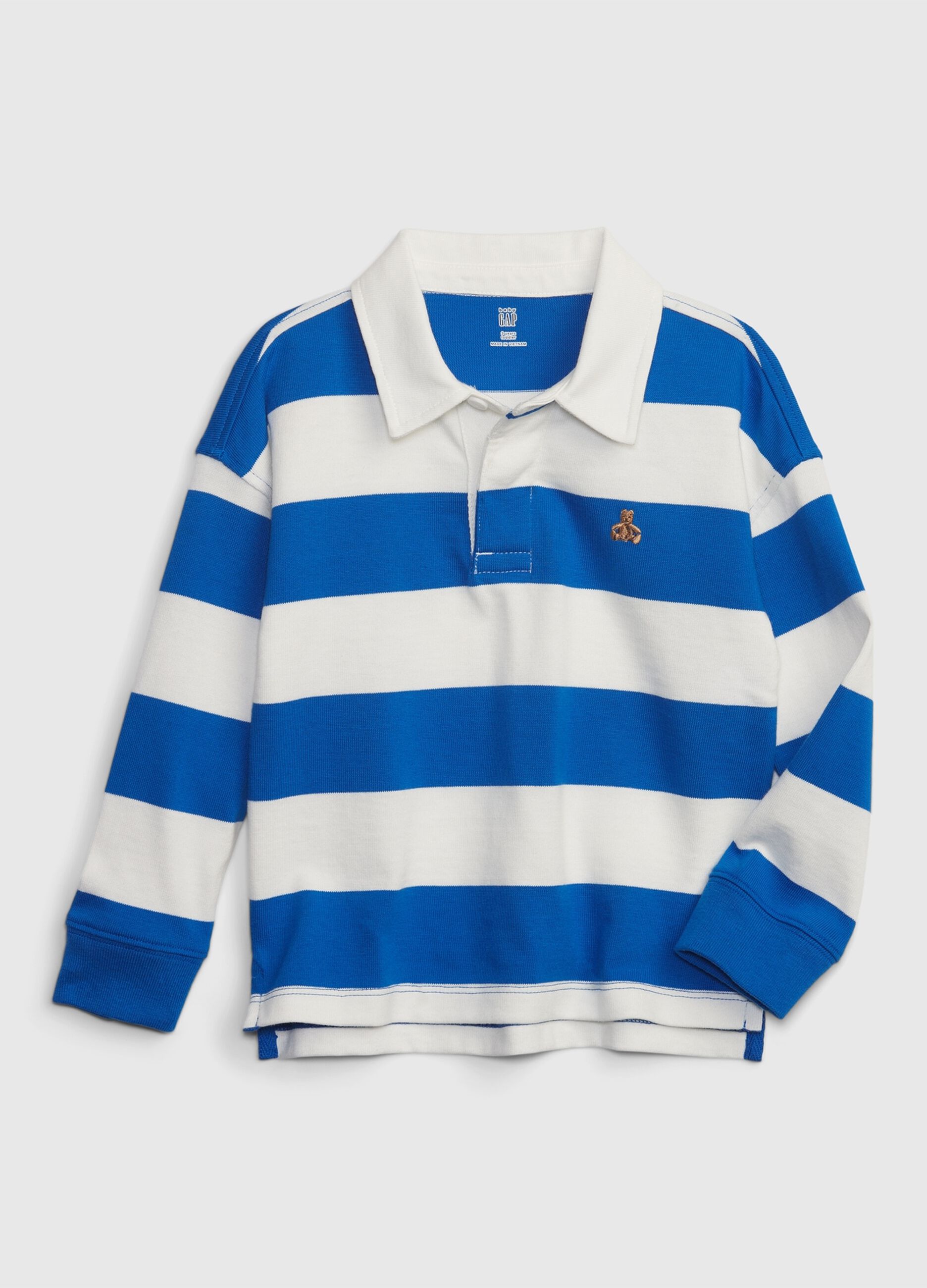 Striped polo shirt with embroidered bear