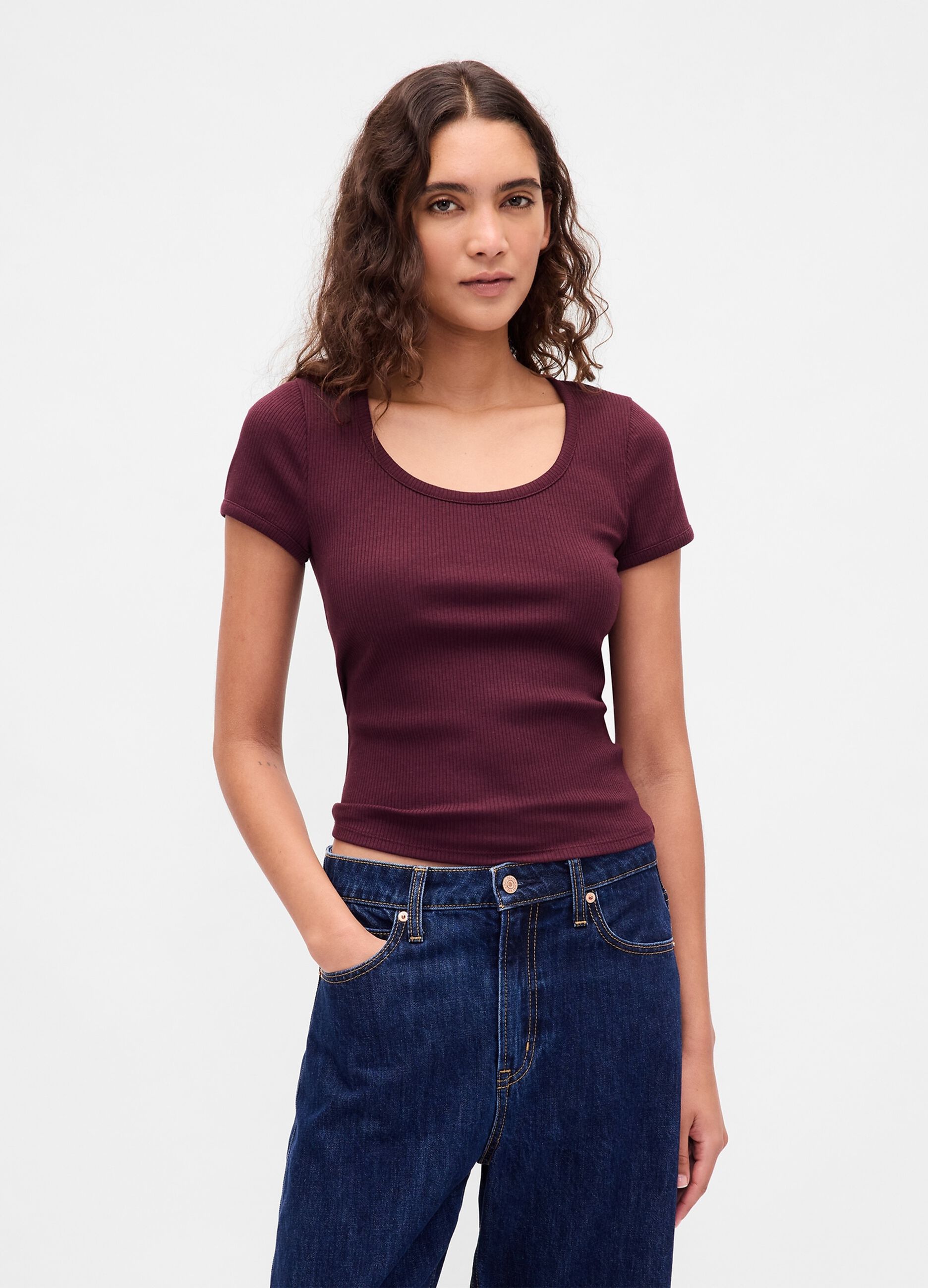 Stretch Purple T-shirt with Short Sleeves