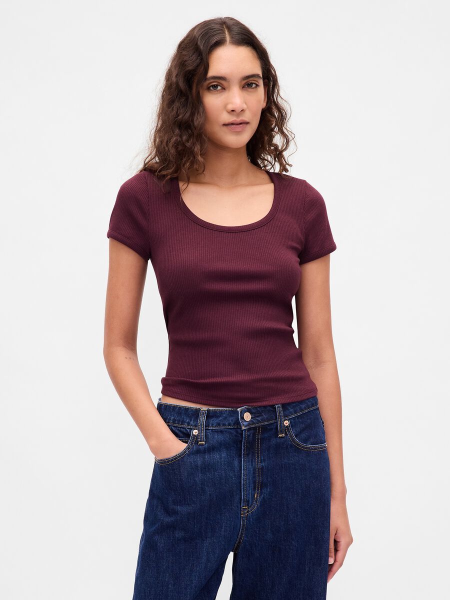 T-shirt viola elasticizzata a maniche corte Donna_0
