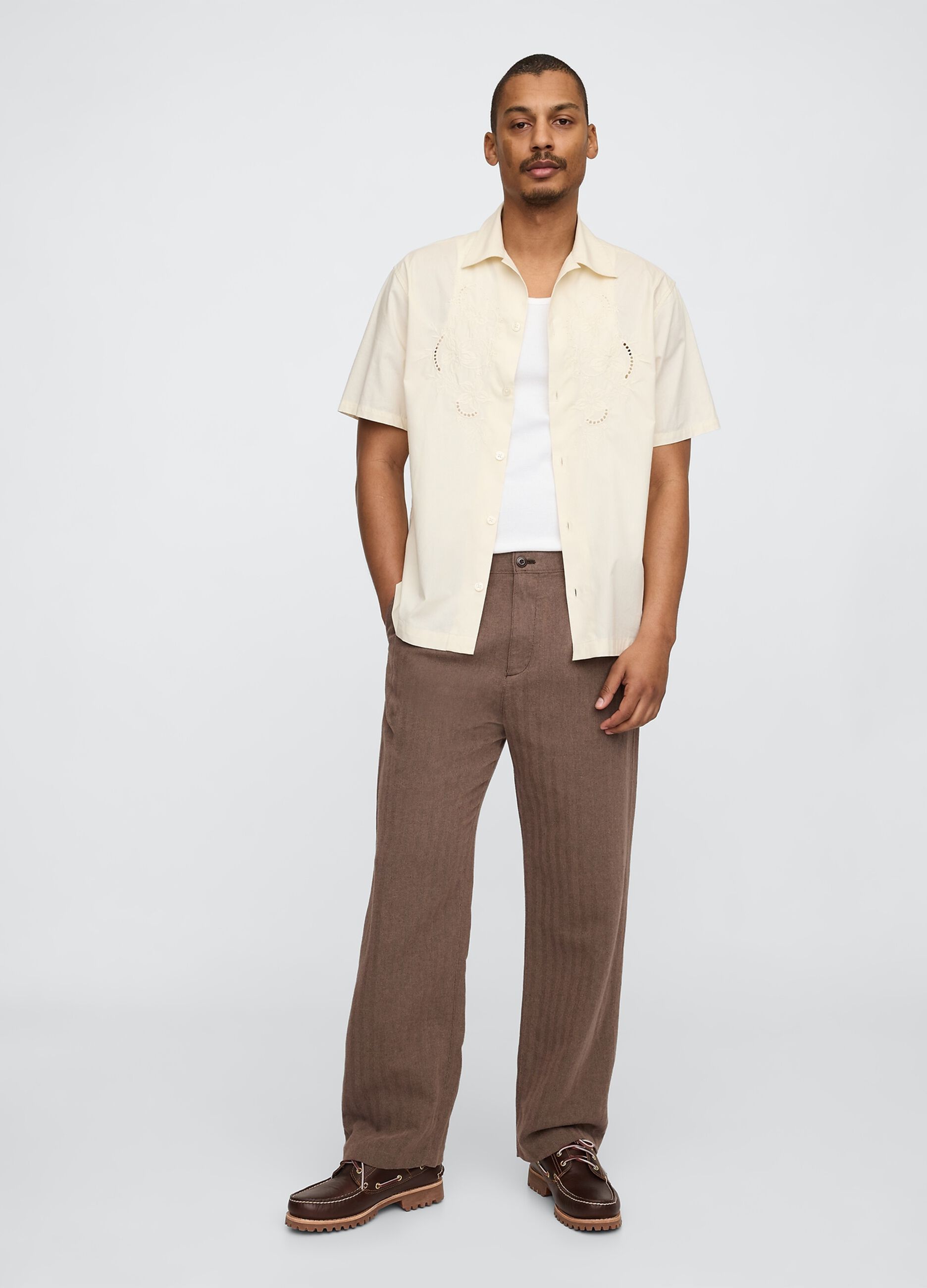 Pantaloni marroni in lino e cotone