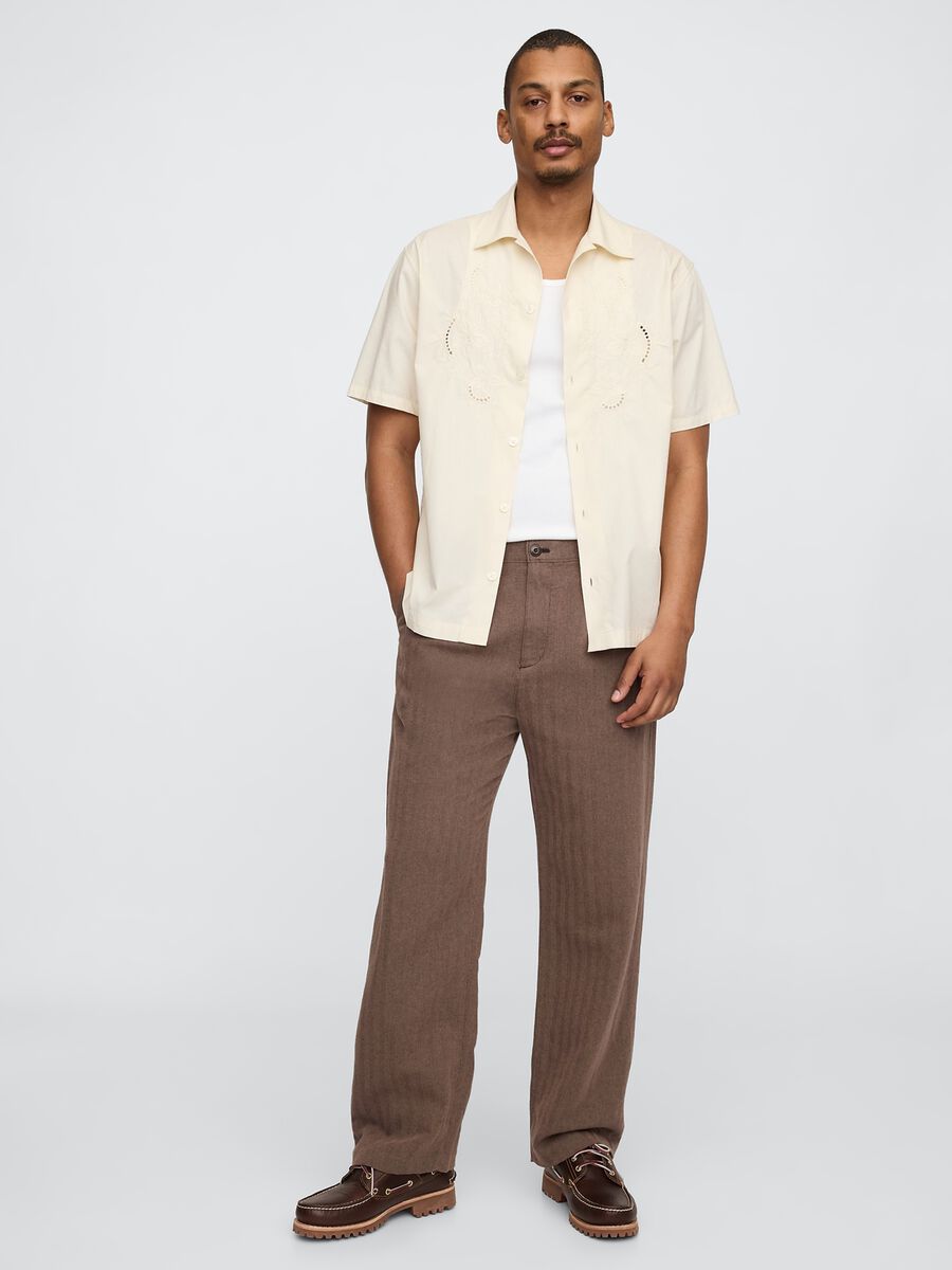 Brown Linen and Cotton Trousers Man_0