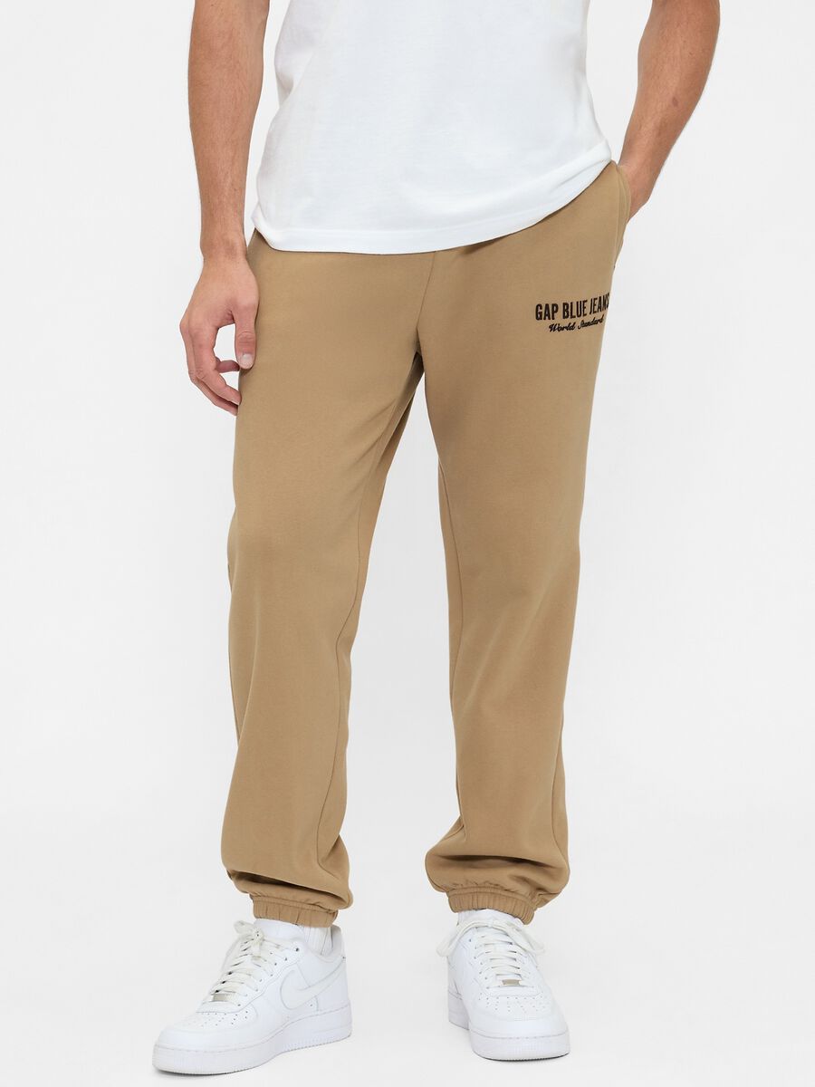 Beige jogger trousers in cotton and polyester blend Man_1