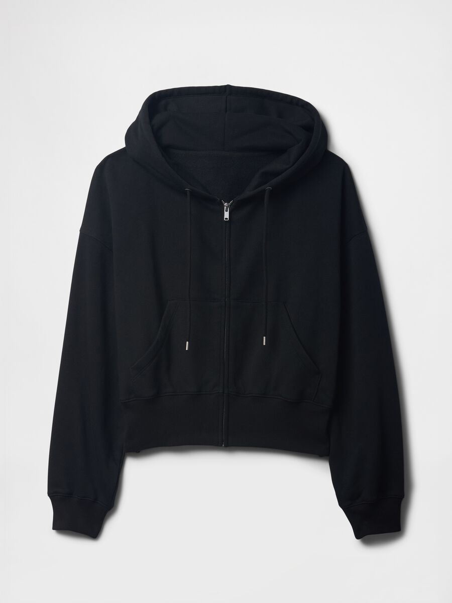 Felpa nera con cappuccio a zip intera Donna_4