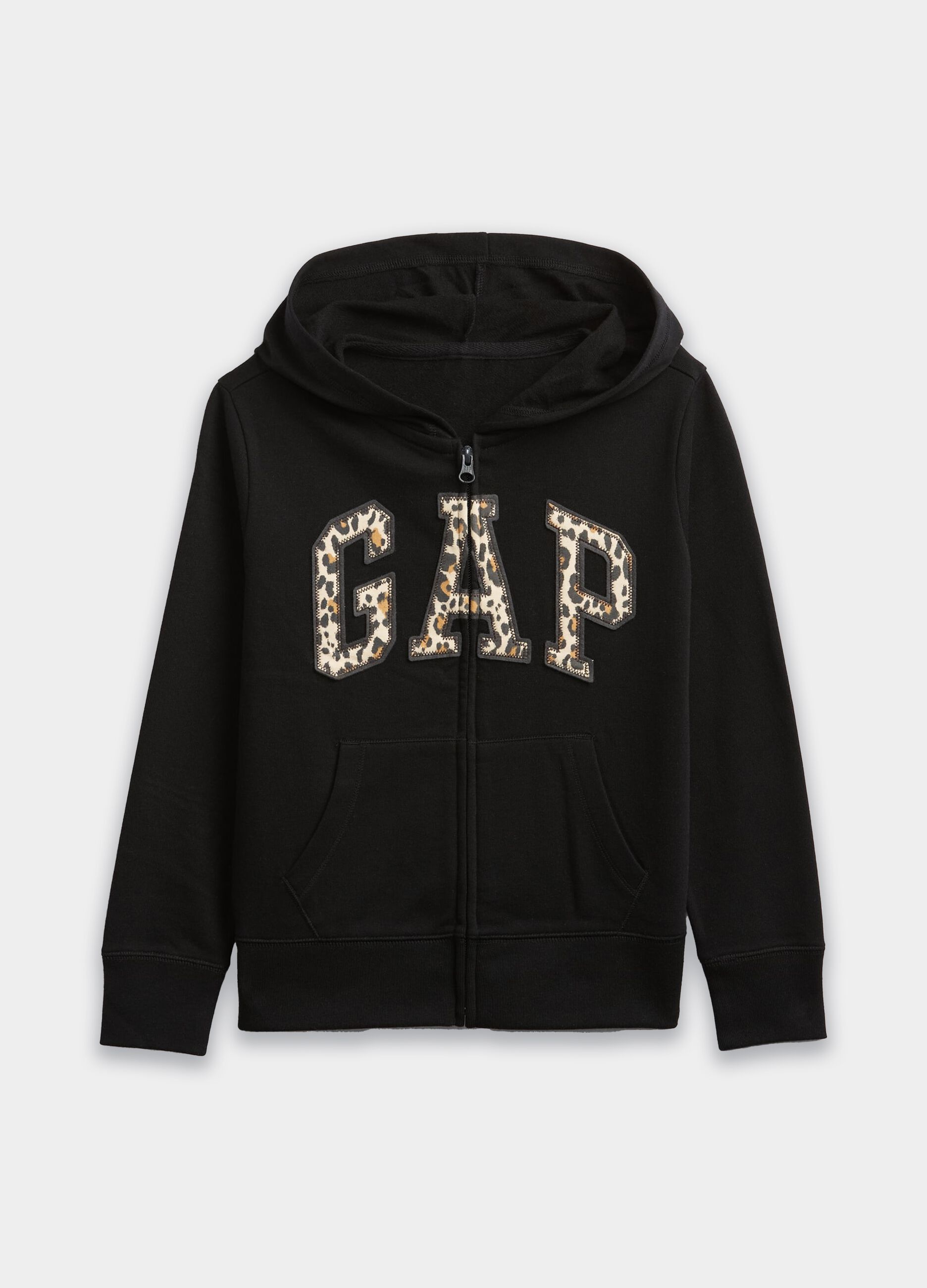 Full-zip con cappuccio e patch logo animalier