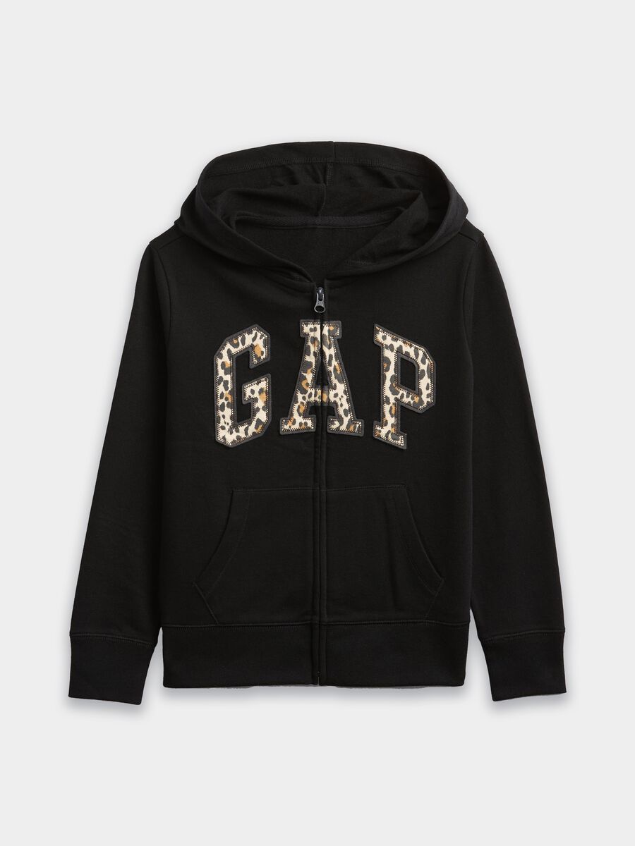 Full-zip hoodie with animal print logo patch Girl_0