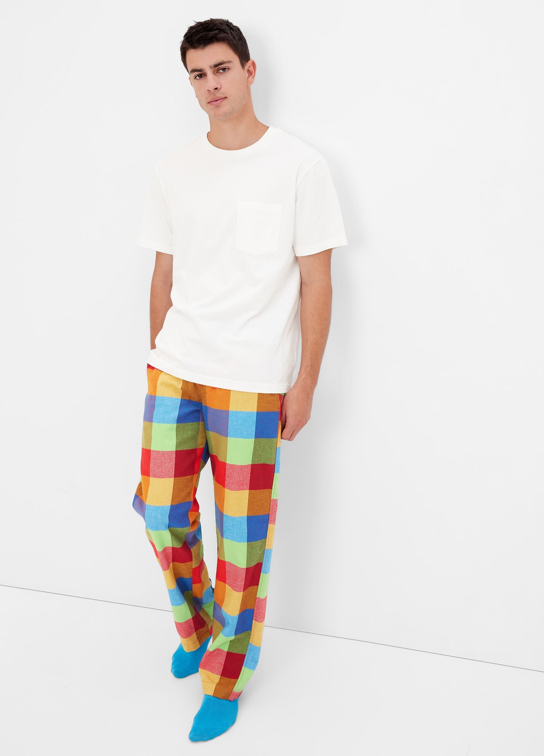 Multi-coloured check pyjama bottoms