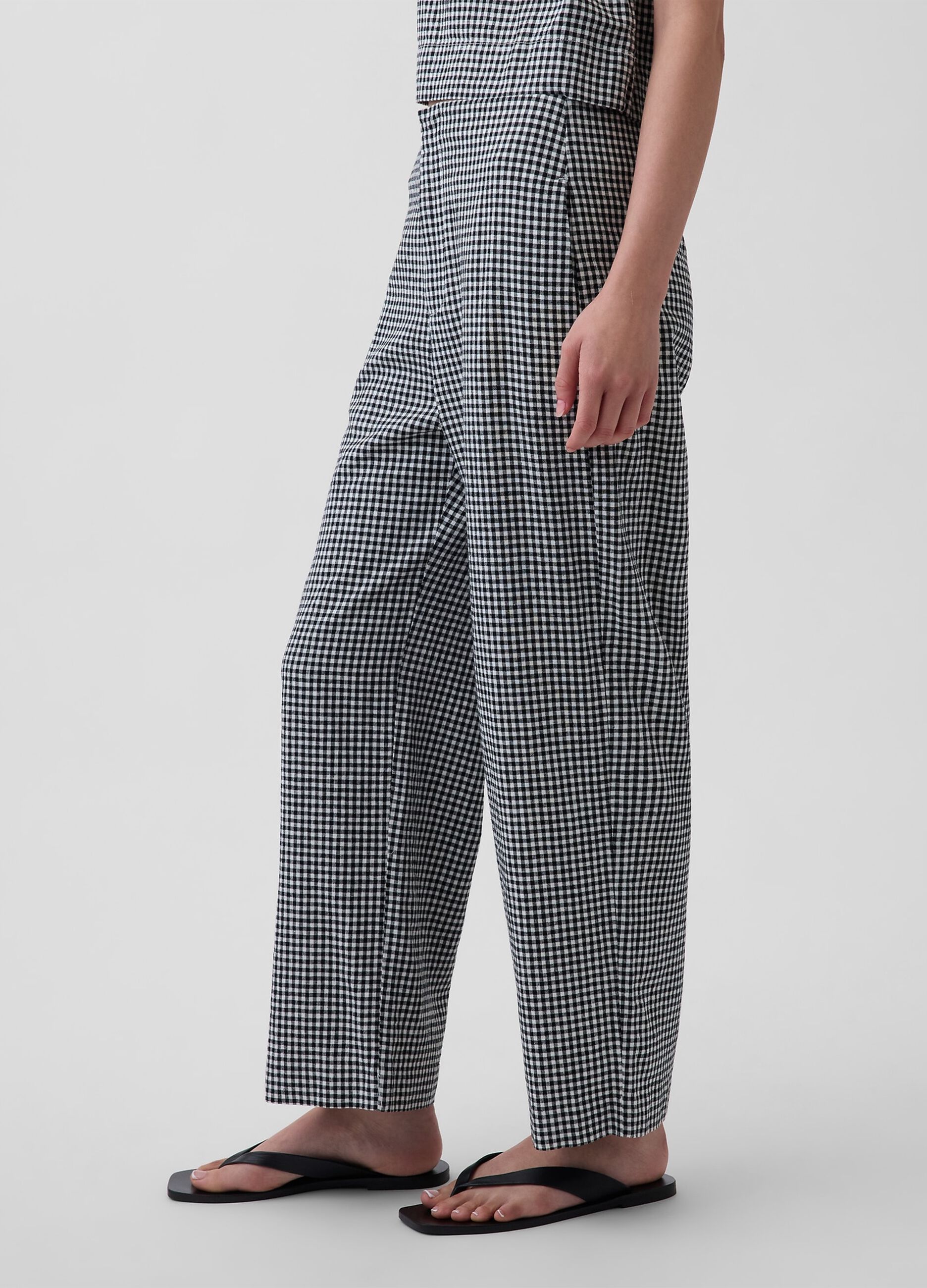 Pantaloni in misto lino a quadretti