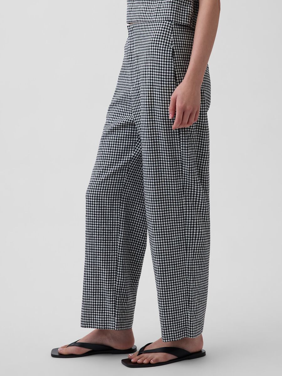 Pantaloni in misto lino a quadretti Donna_3