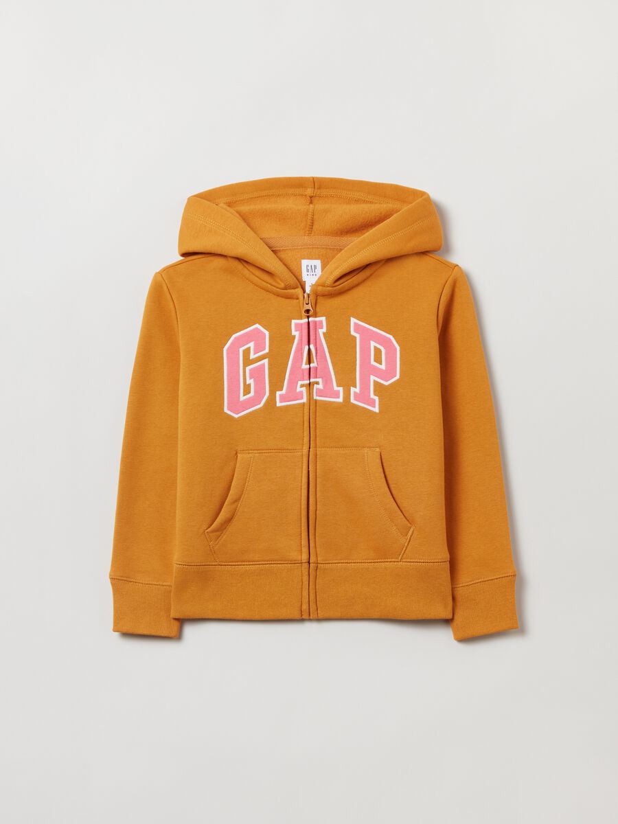 Full-zip sweatshirt with hood and logo embroidery Girl_0