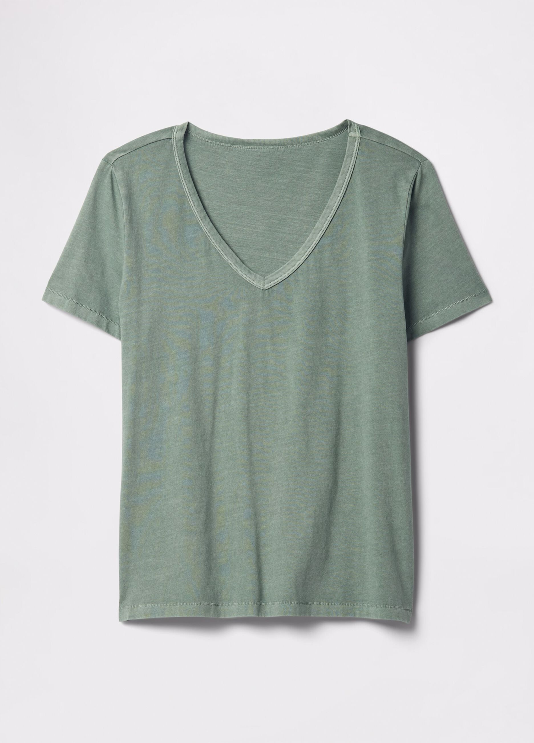 T-shirt verde in cotone con scollo a V_3