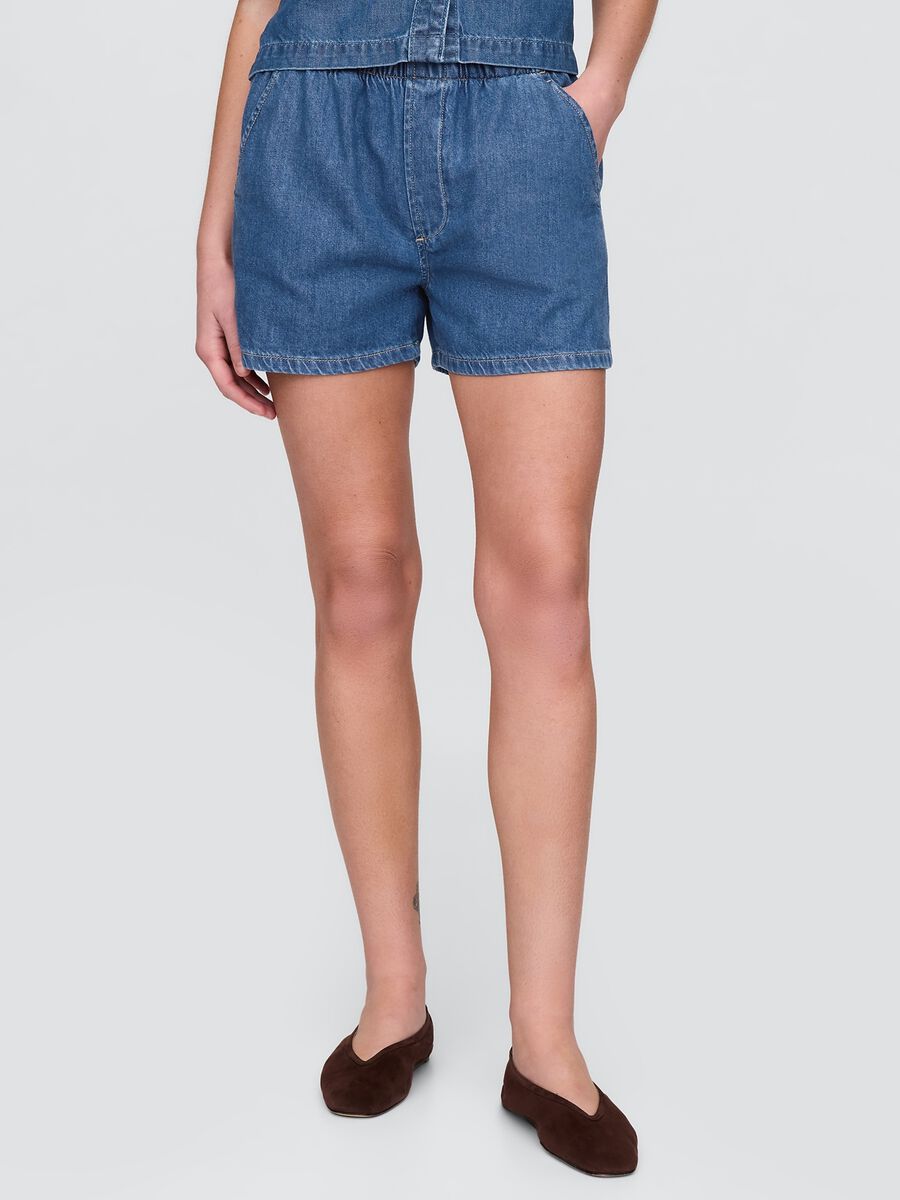Shorts in denim con elastico in vita Donna_1