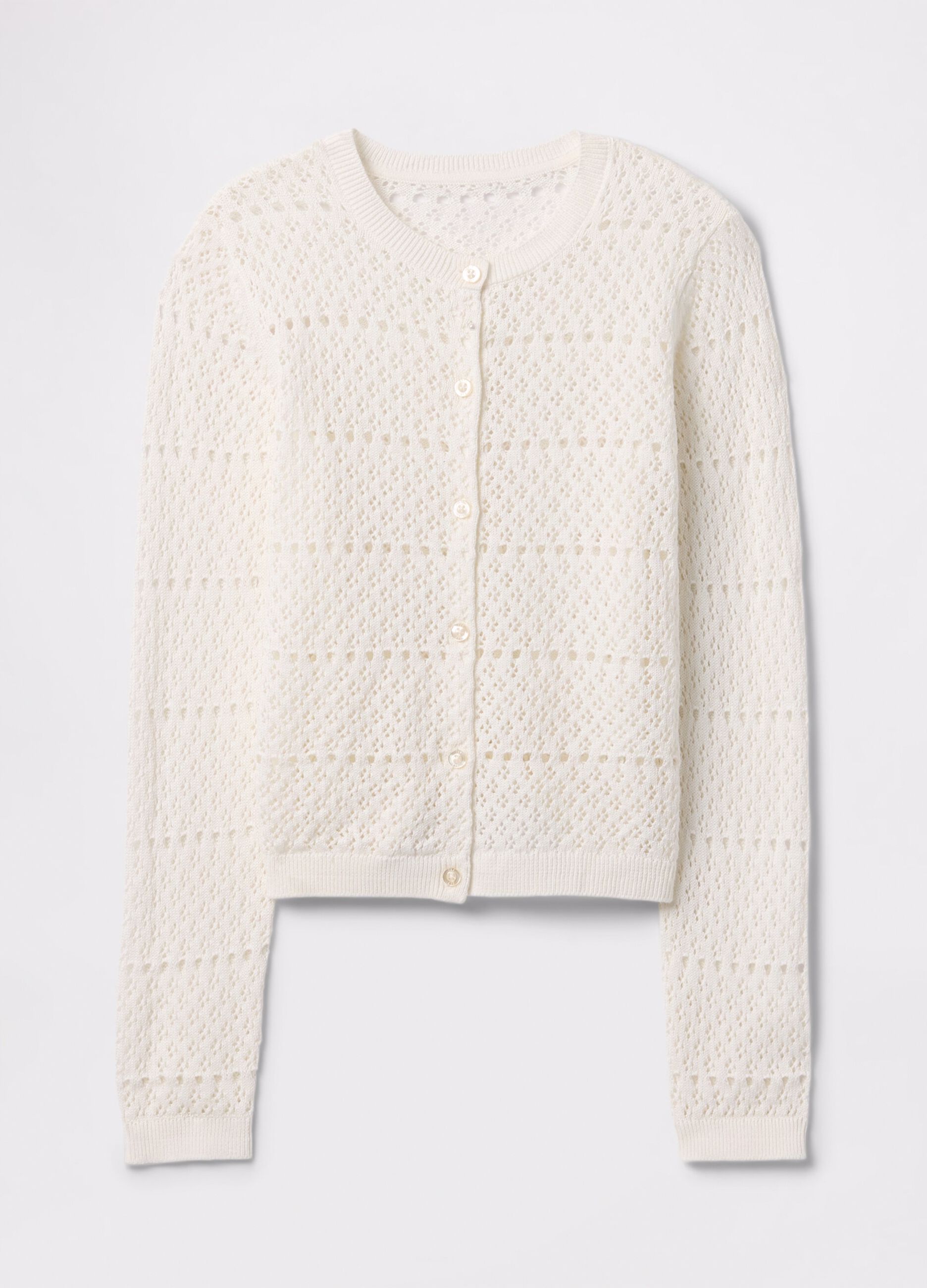 Cardigan bianco con lavorazione traforata_3
