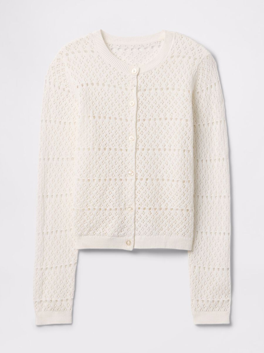 Cardigan bianco traforato in cotone per bambina Bambina_3