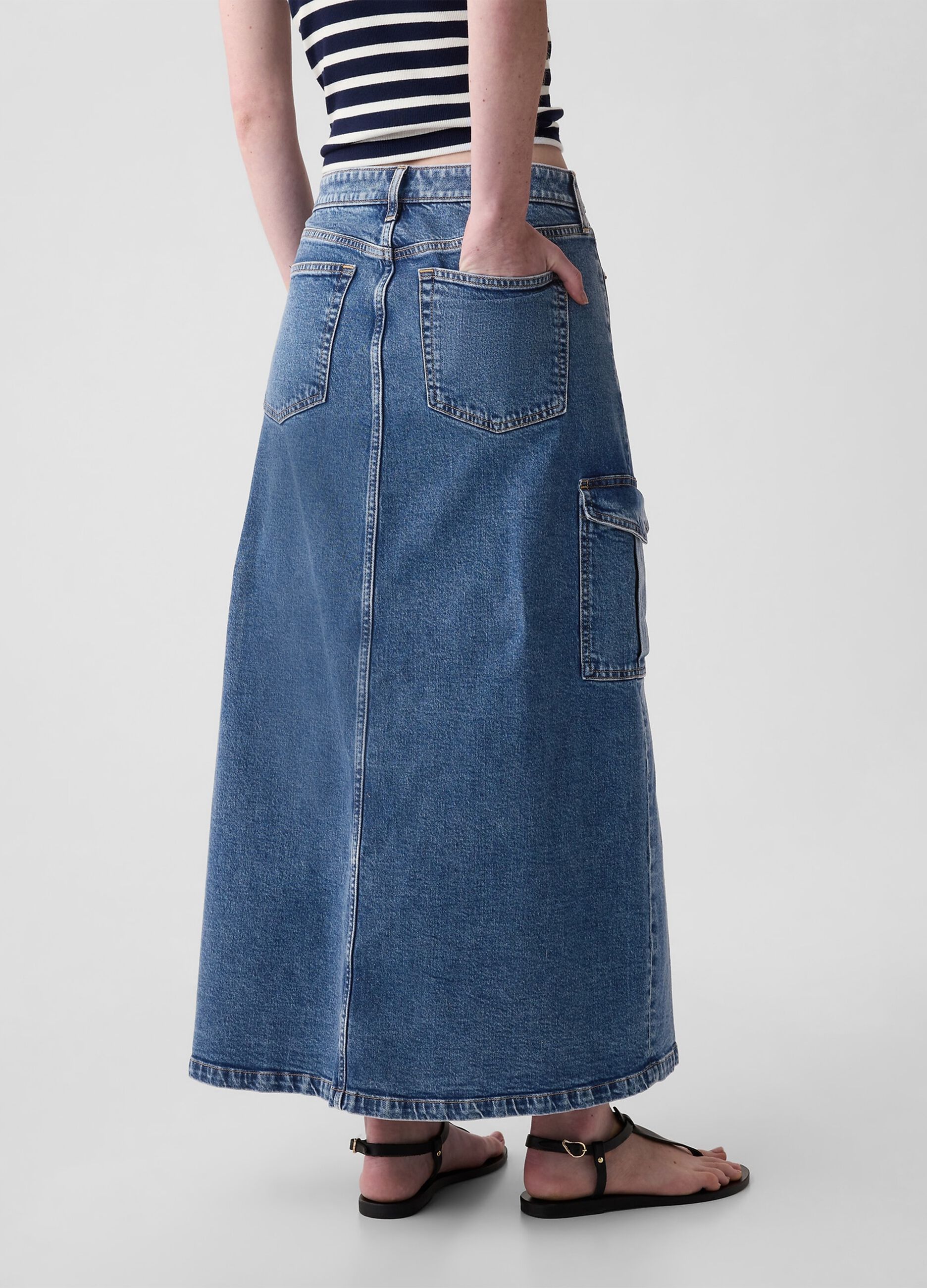 Gonna lunga cargo in denim_2