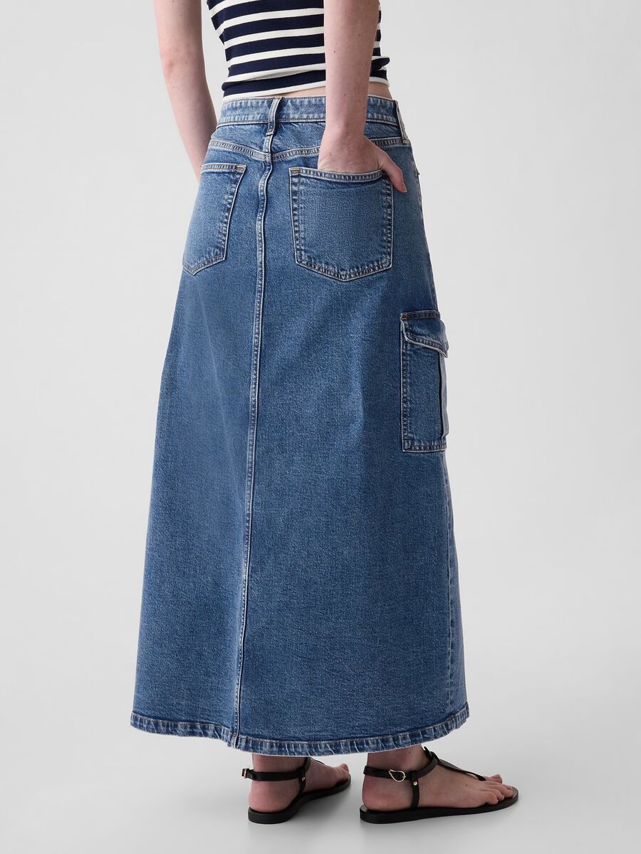 Gonna lunga cargo in denim Donna_2