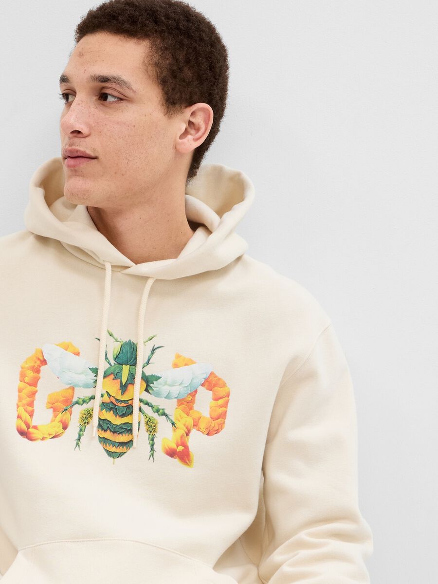 Sweatshirt with hood and logo with bee print Man_1