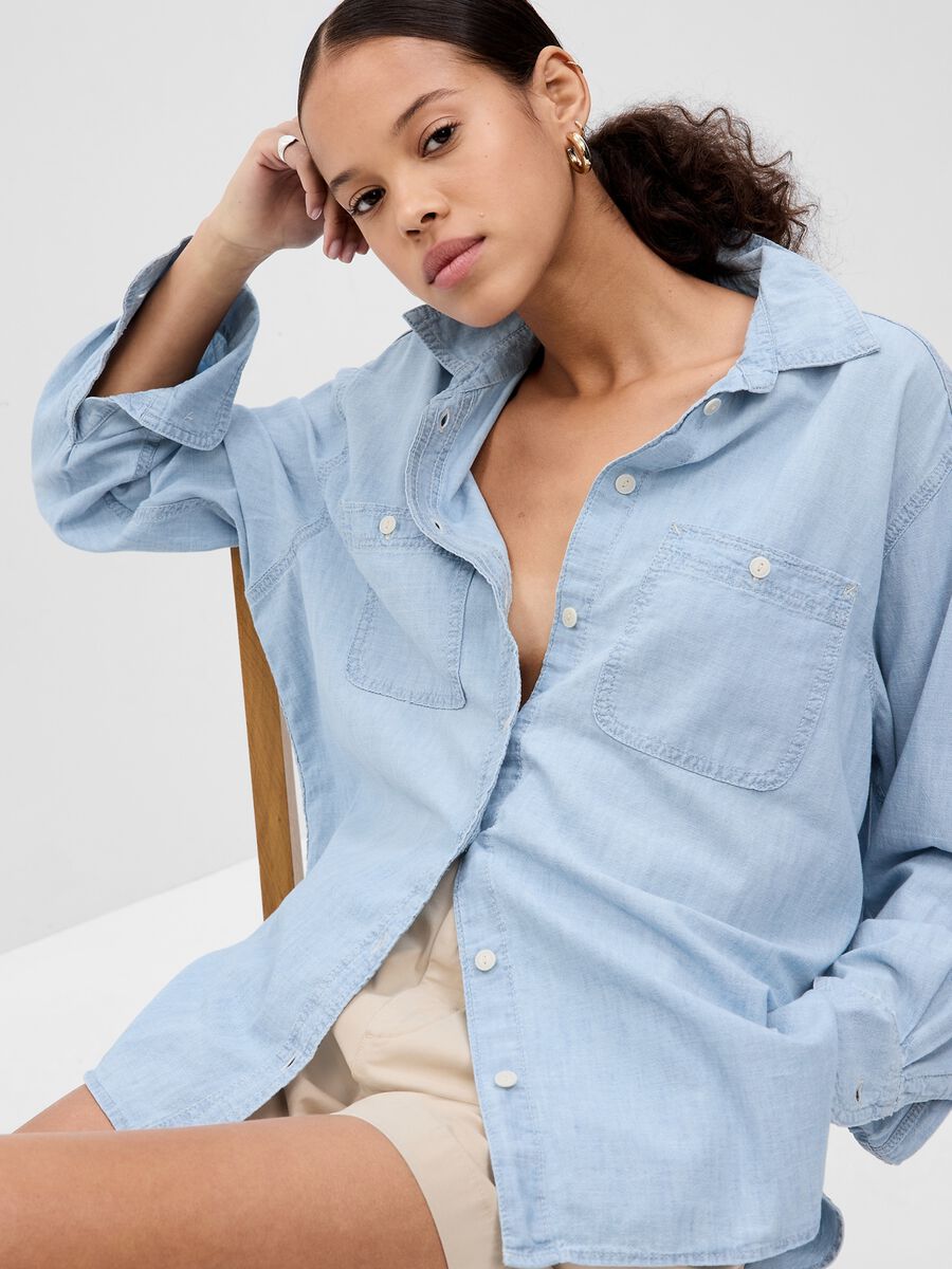 Oversized shirt in denim with pockets Woman_2
