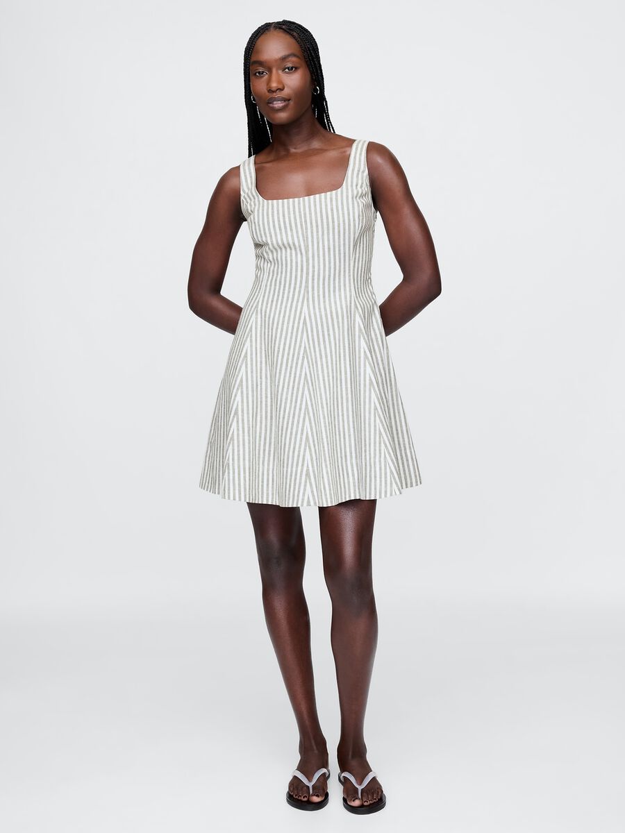 Vestito a righe bianco e grigio in lino e viscosa Donna_0